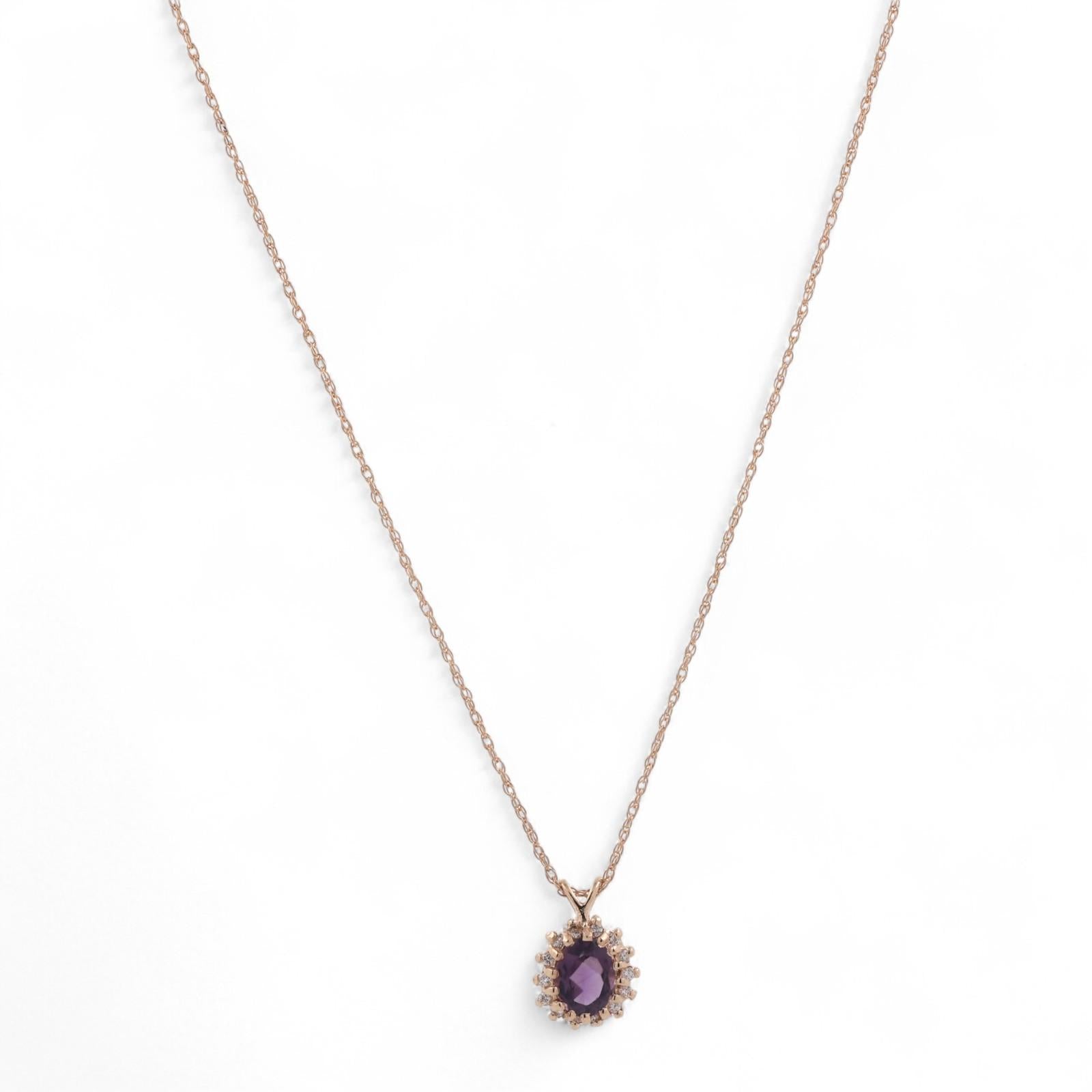 Amethyst Halo Diamond Floral Pendant Chain Necklace 14K Yellow Gold 0.89 CTW 18"