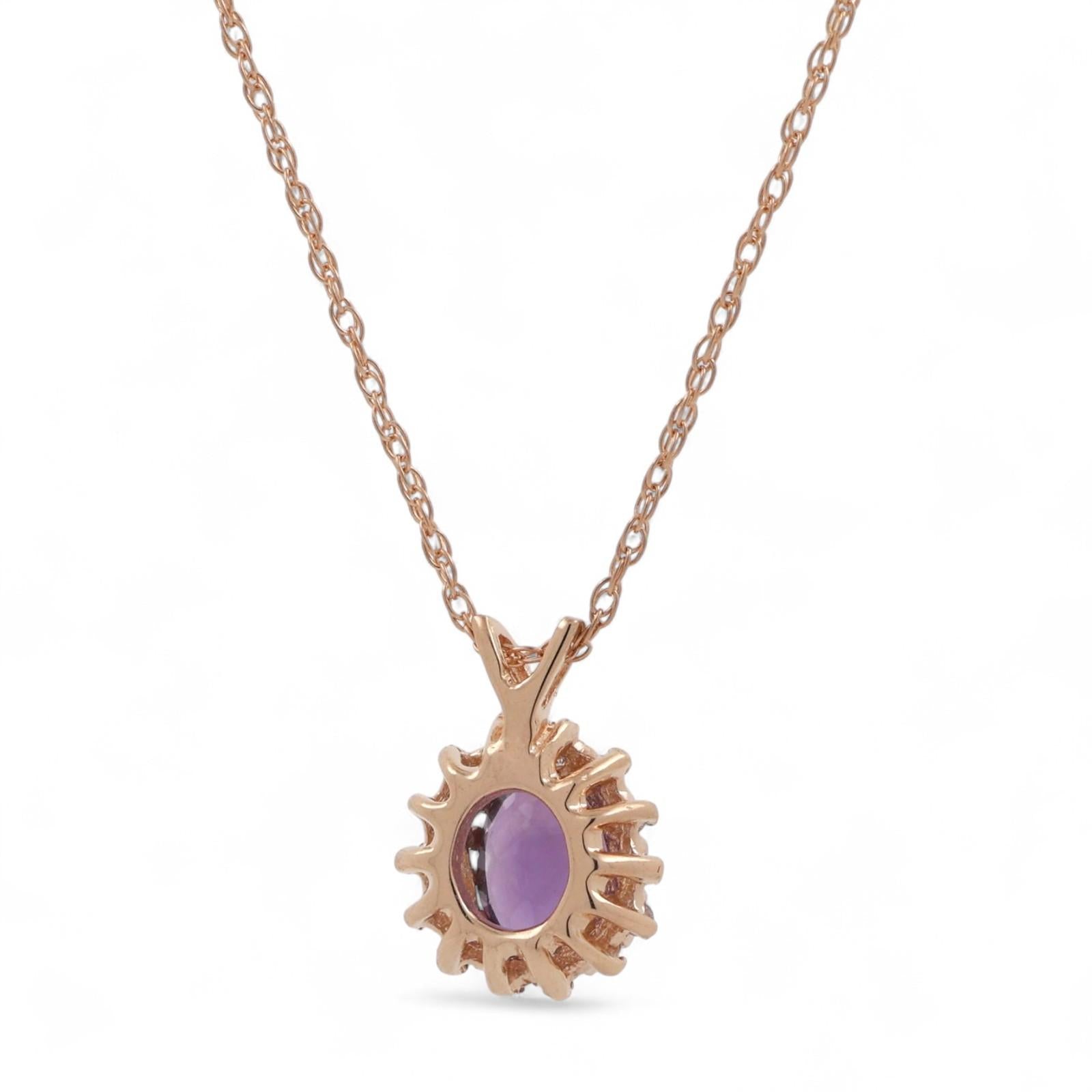 Amethyst Halo Diamond Floral Pendant Chain Necklace 14K Yellow Gold 0.89 CTW 18"