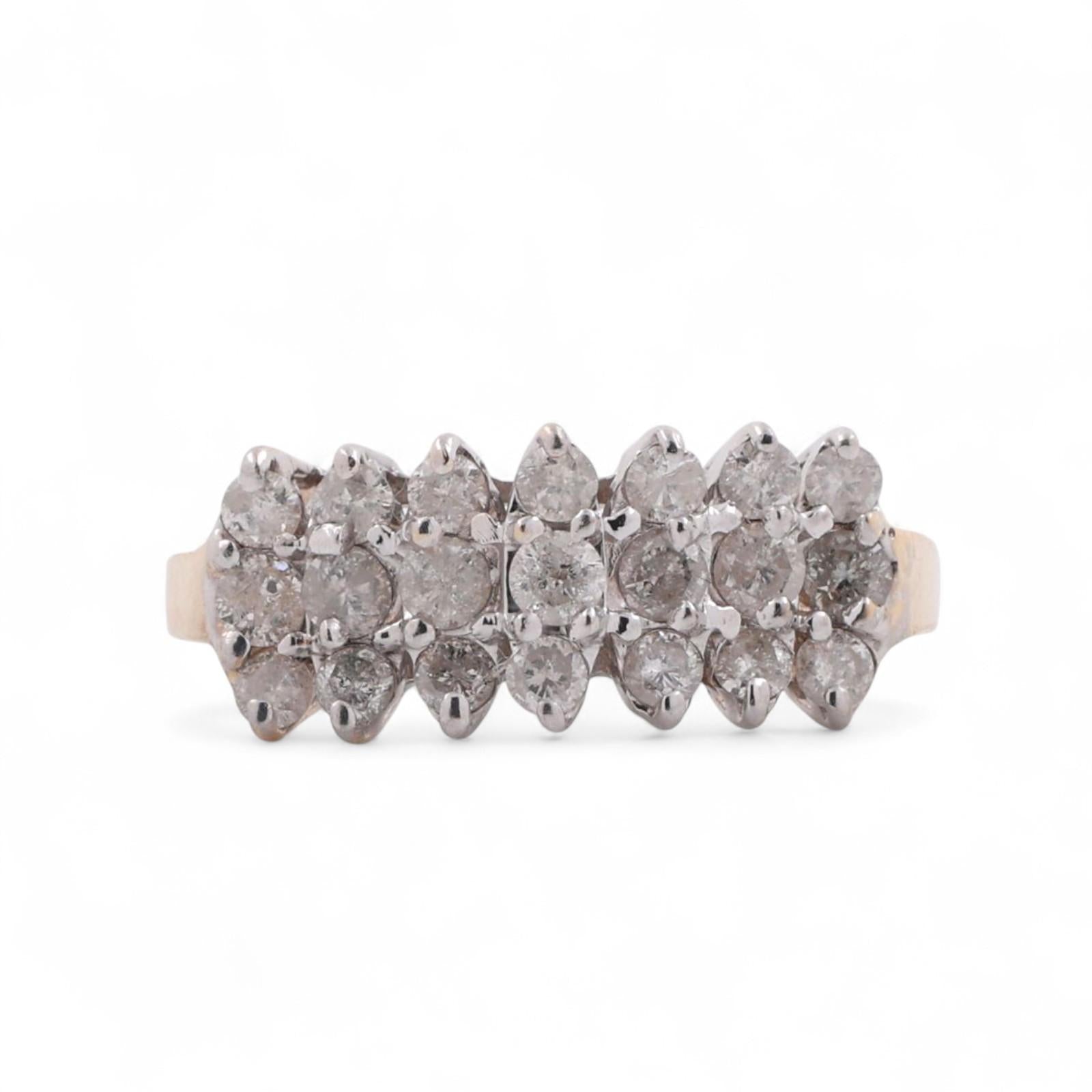 3-Row Diamond Dome Ring 10K Gold 1.00 TW Round Diamonds Size 7.25 Estate
