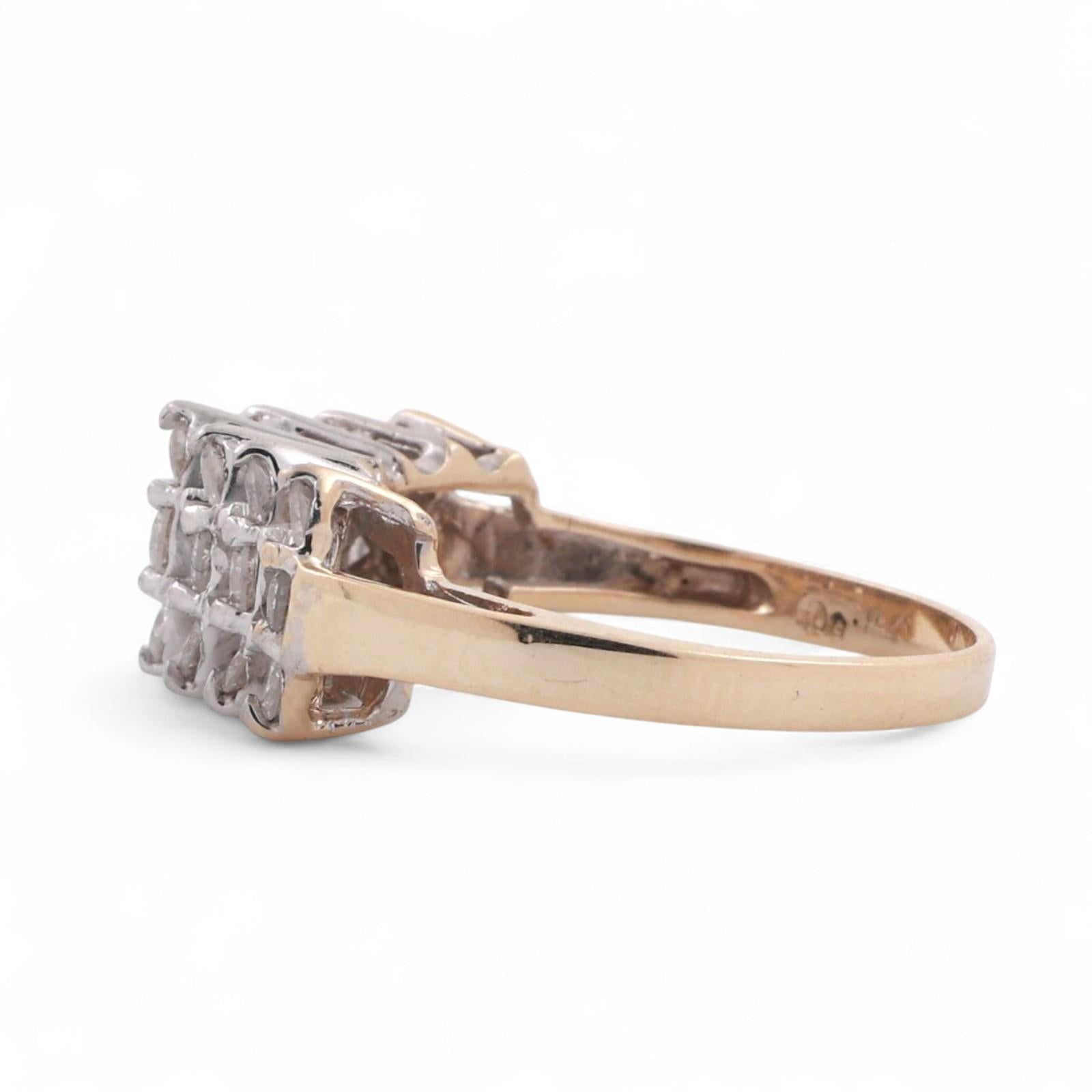 3-Row Diamond Dome Ring 10K Gold 1.00 TW Round Diamonds Size 7.25 Estate
