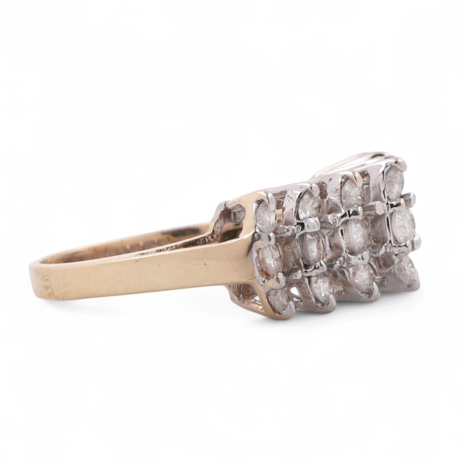 3-Row Diamond Dome Ring 10K Gold 1.00 TW Round Diamonds Size 7.25 Estate