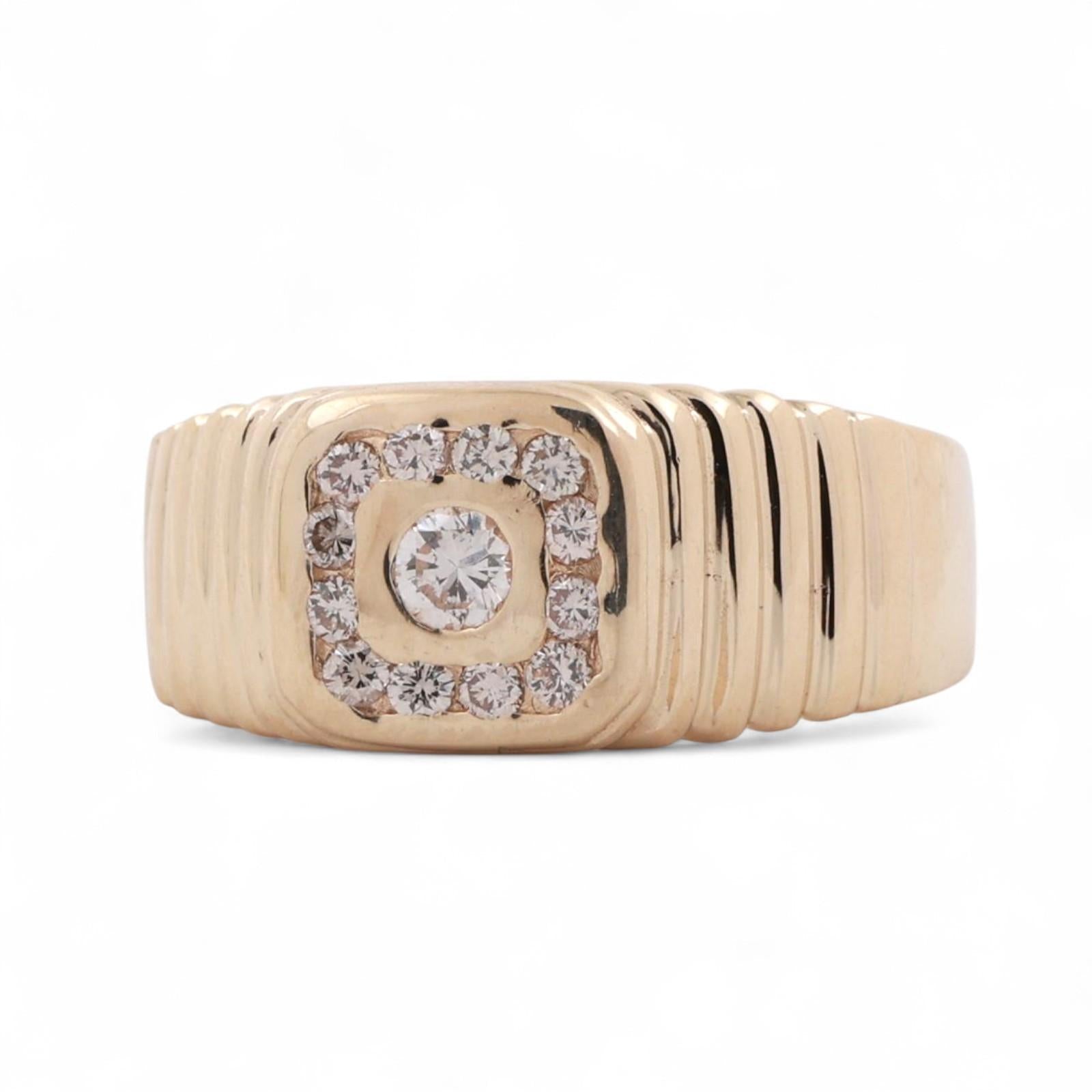 Mens Square Diamond Halo Ring 14K Yellow Gold Ridged 0.40 TW Size 10.25 Estate