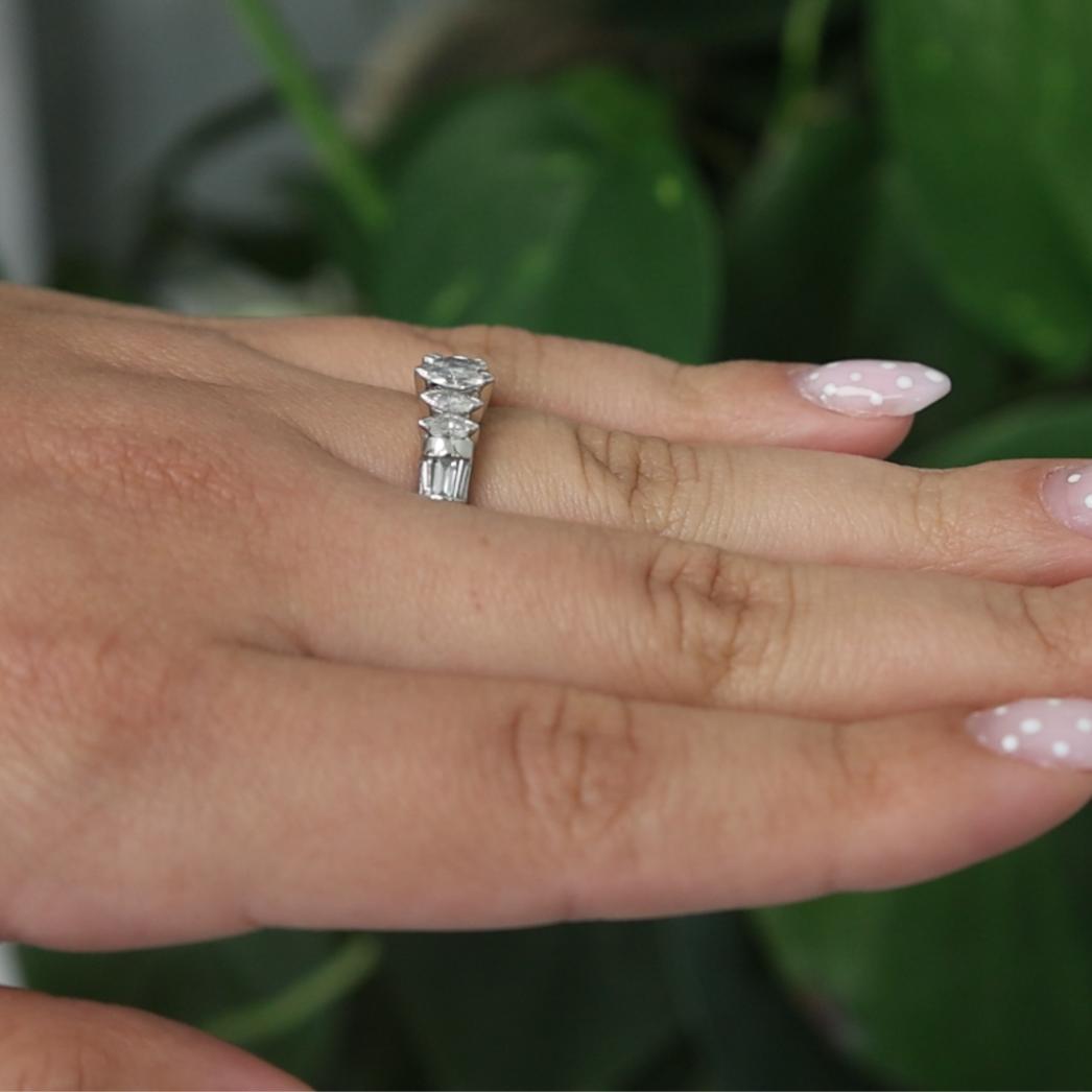 5-Stone Marquise Baguette Cut Accent Diamond Band Ring 14K Gold 0.50 TW Size 6