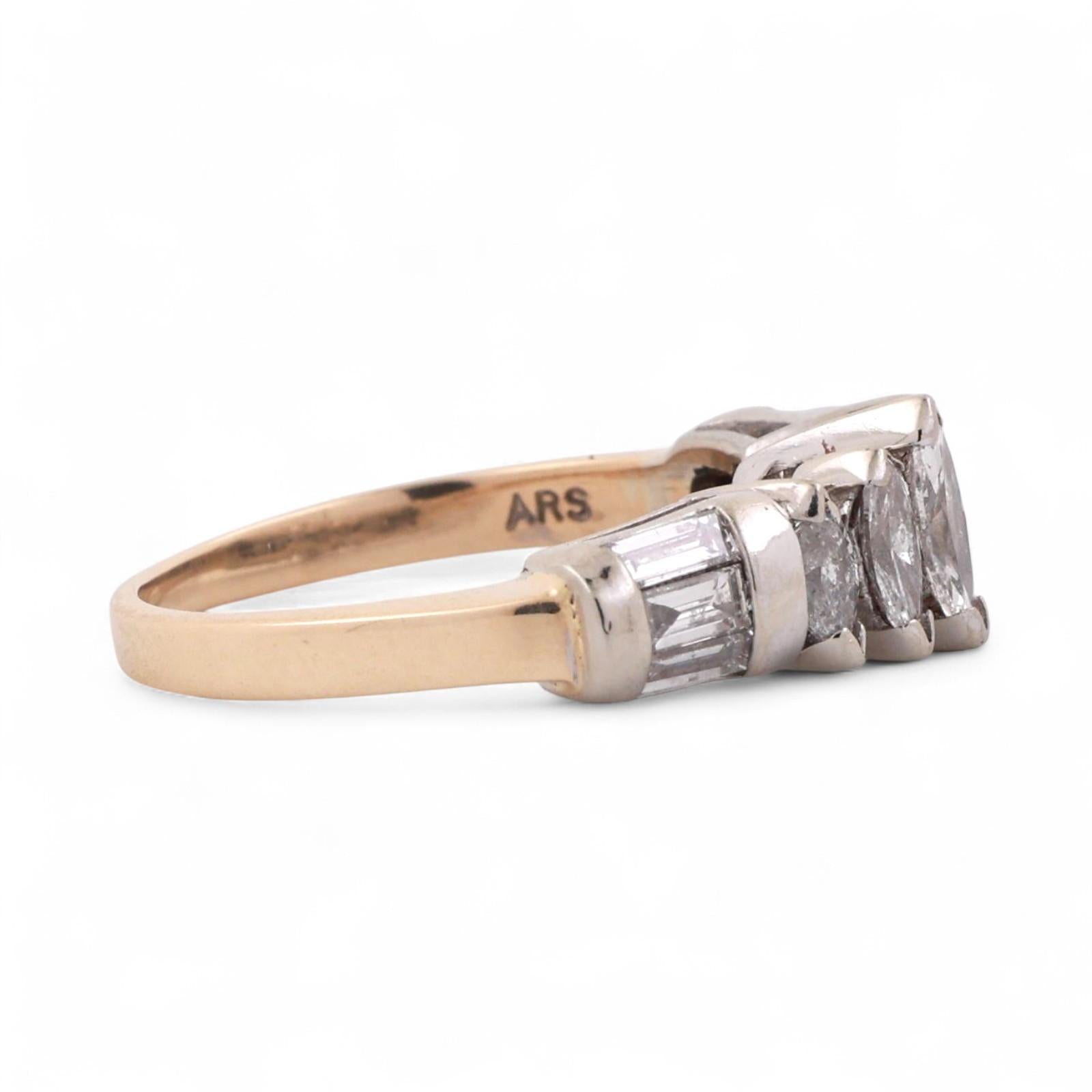5-Stone Marquise Baguette Cut Accent Diamond Band Ring 14K Gold 0.50 TW Size 6