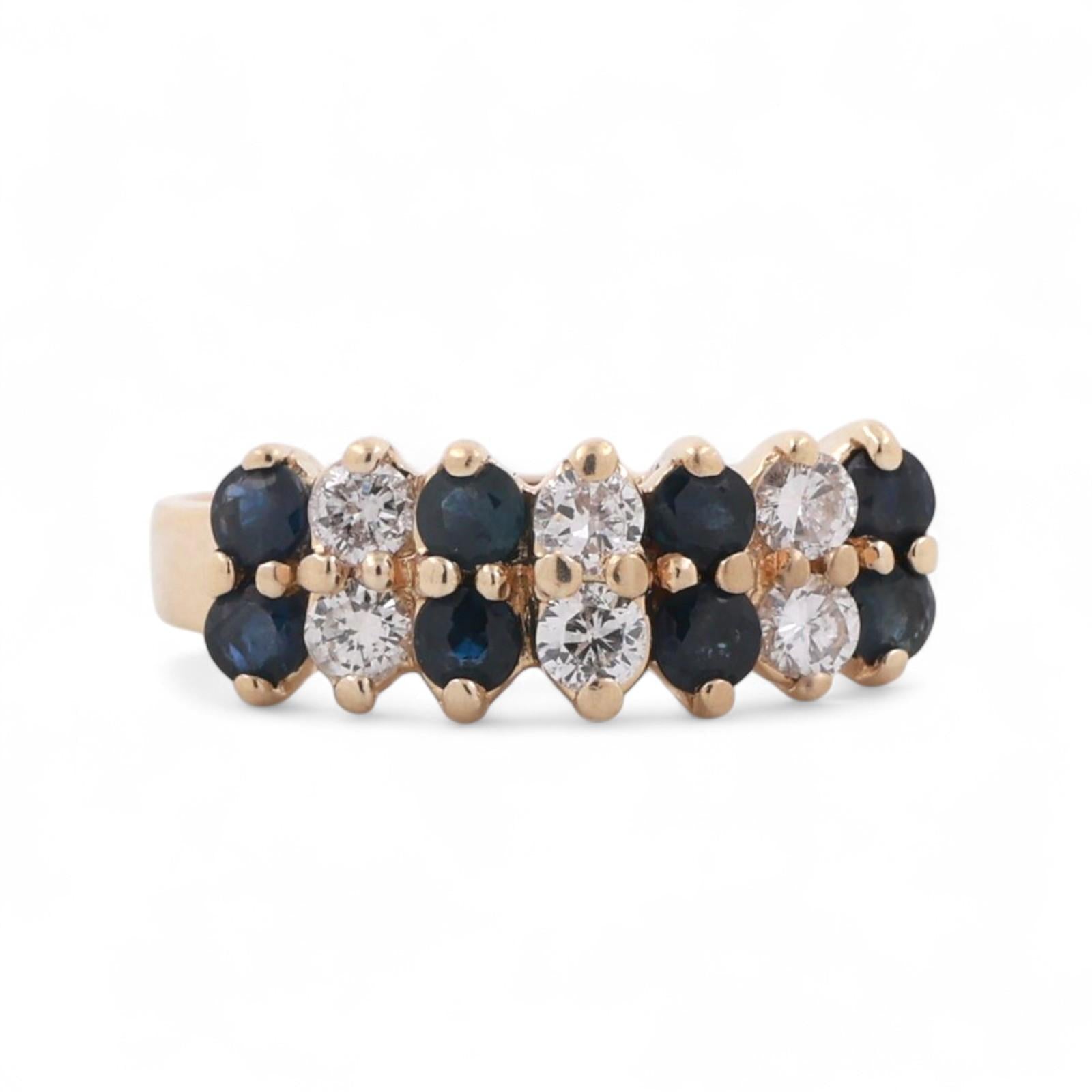 2-Row Sapphire Diamond Band Ring 14K Yellow Gold 1.46 CTW Size 7 Estate