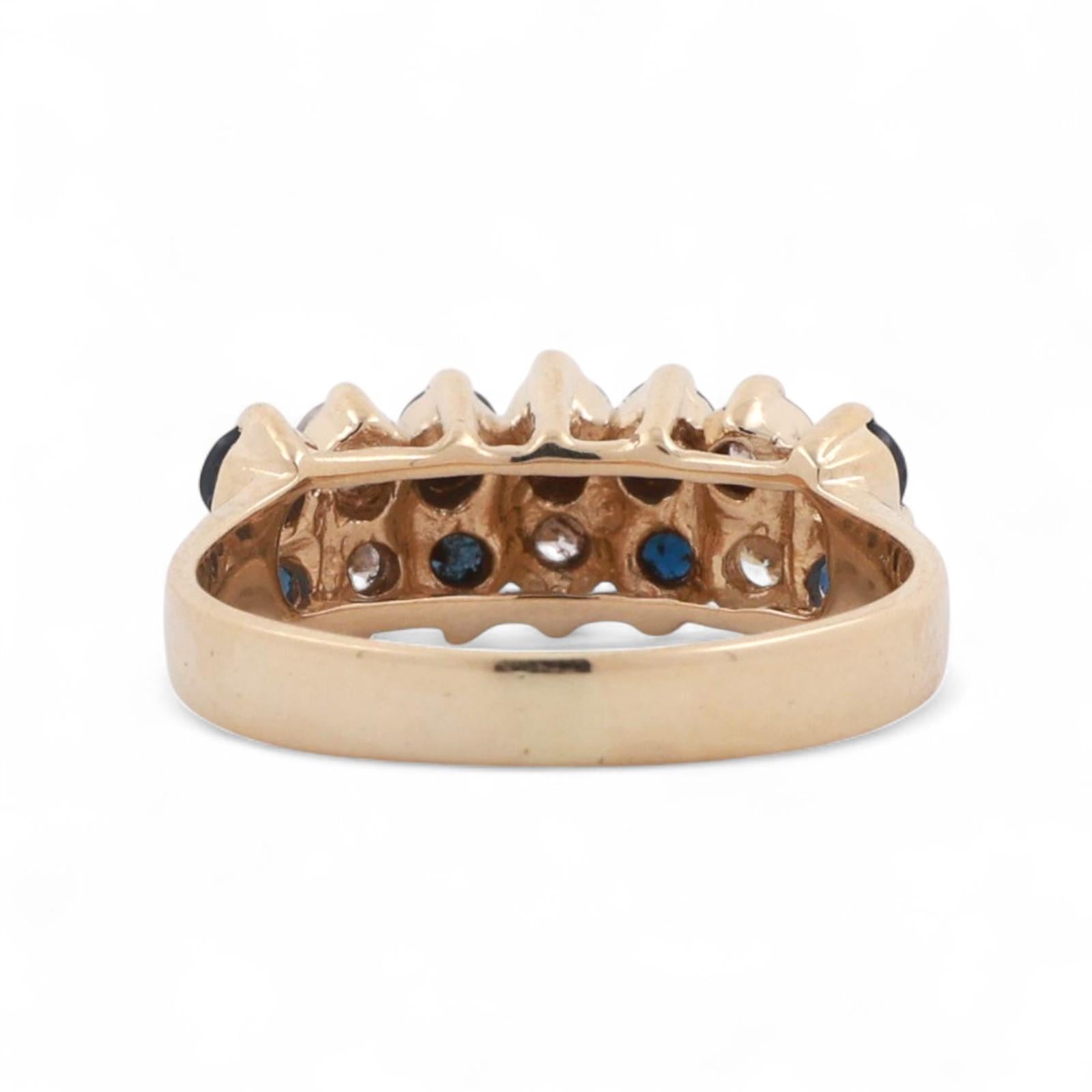 2-Row Sapphire Diamond Band Ring 14K Yellow Gold 1.46 CTW Size 7 Estate