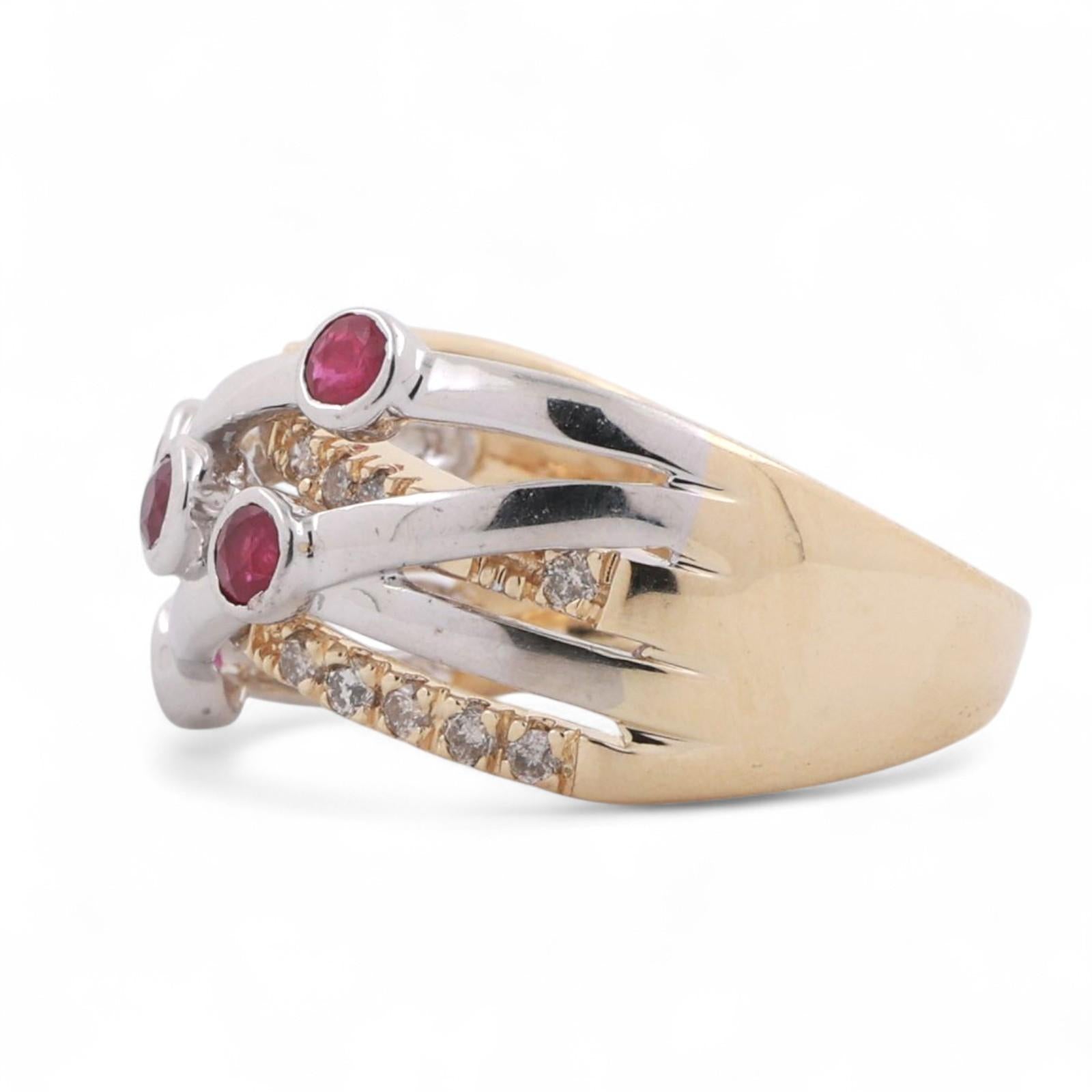 Ruby Diamond Crossover Band Ring 14K Gold 0.65 CTW Size 7.25 Ladies Estate