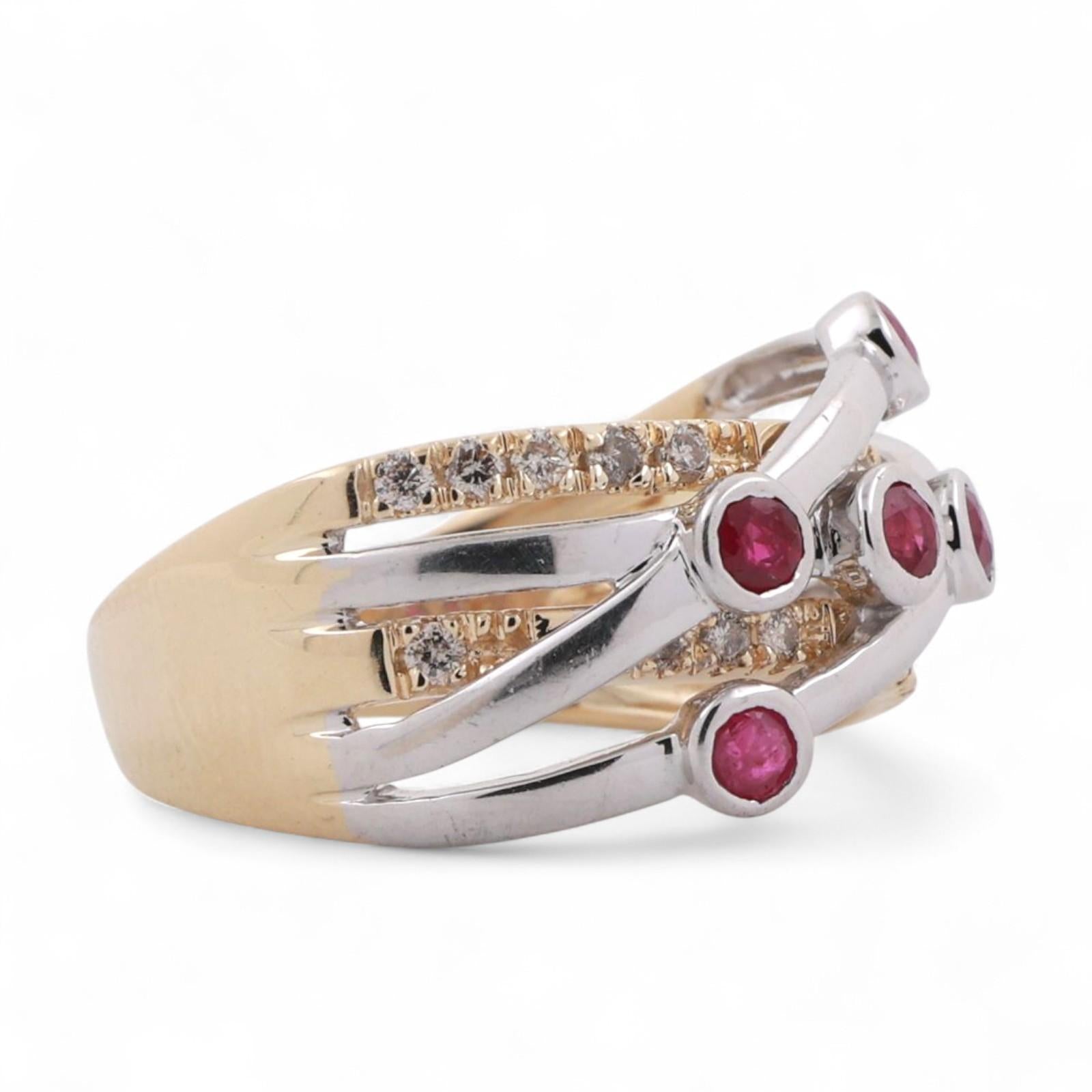 Ruby Diamond Crossover Band Ring 14K Gold 0.65 CTW Size 7.25 Ladies Estate