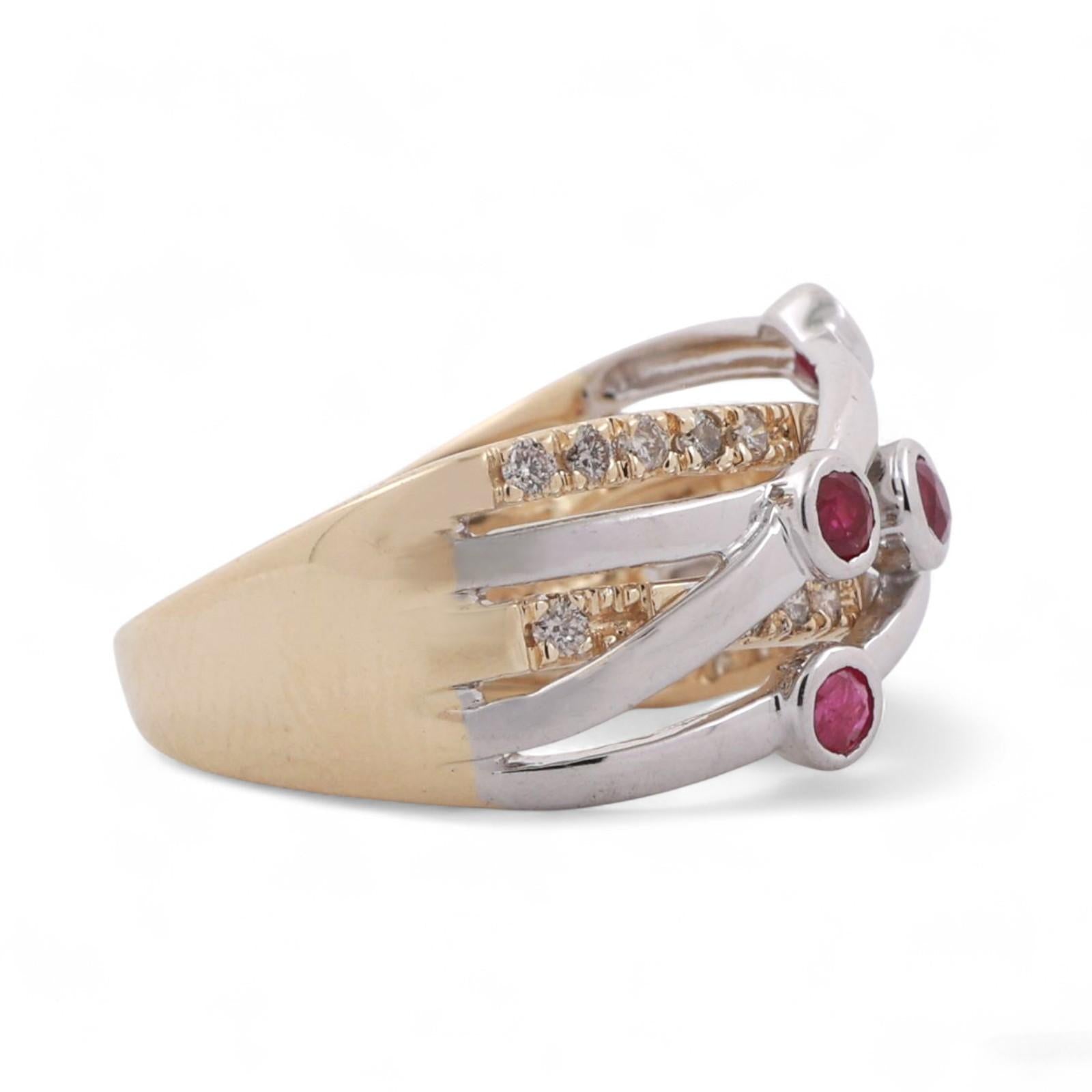 Ruby Diamond Crossover Band Ring 14K Gold 0.65 CTW Size 7.25 Ladies Estate