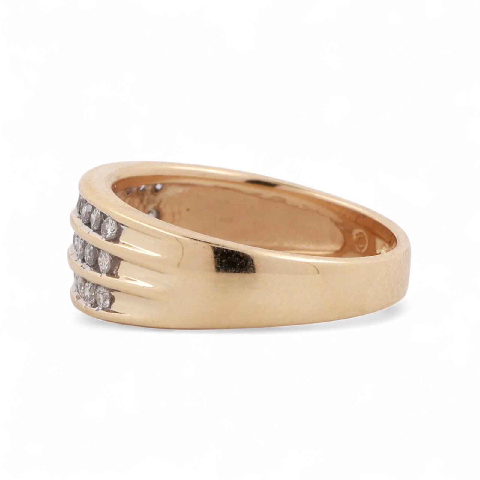 3-Row Diamond Band Ring 14K Gold 0.50 TW Round Diamonds Size 7.25 Estate