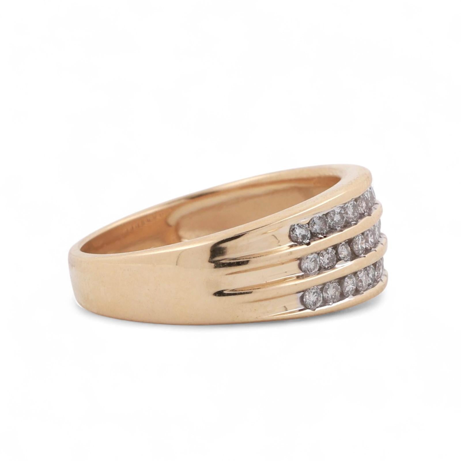 3-Row Diamond Band Ring 14K Gold 0.50 TW Round Diamonds Size 7.25 Estate