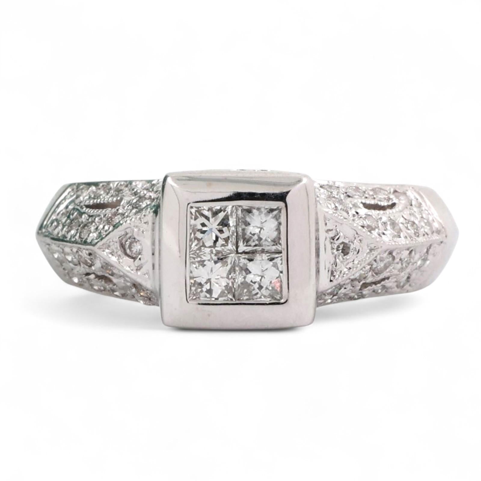Princess Cut Diamond Ring 18K White Gold Round Diamond Accents 0.40 TW Size 5.25