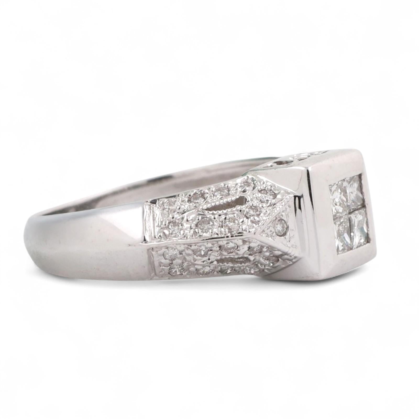 Princess Cut Diamond Ring 18K White Gold Round Diamond Accents 0.40 TW Size 5.25