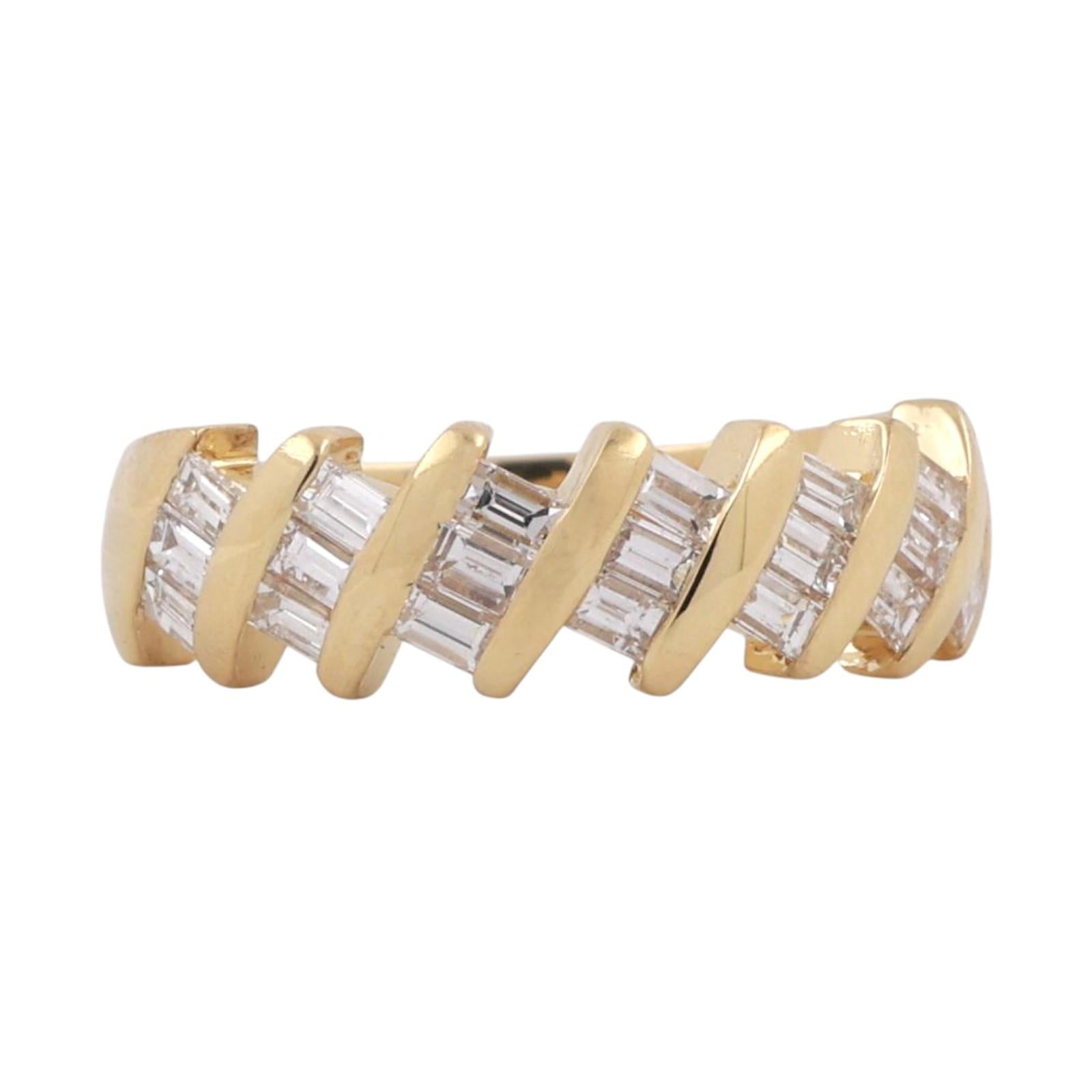 0.60 TW Baguette Cut Diamond Wide Band Bar Ring 18K Yellow Gold Size 6.5 Estate