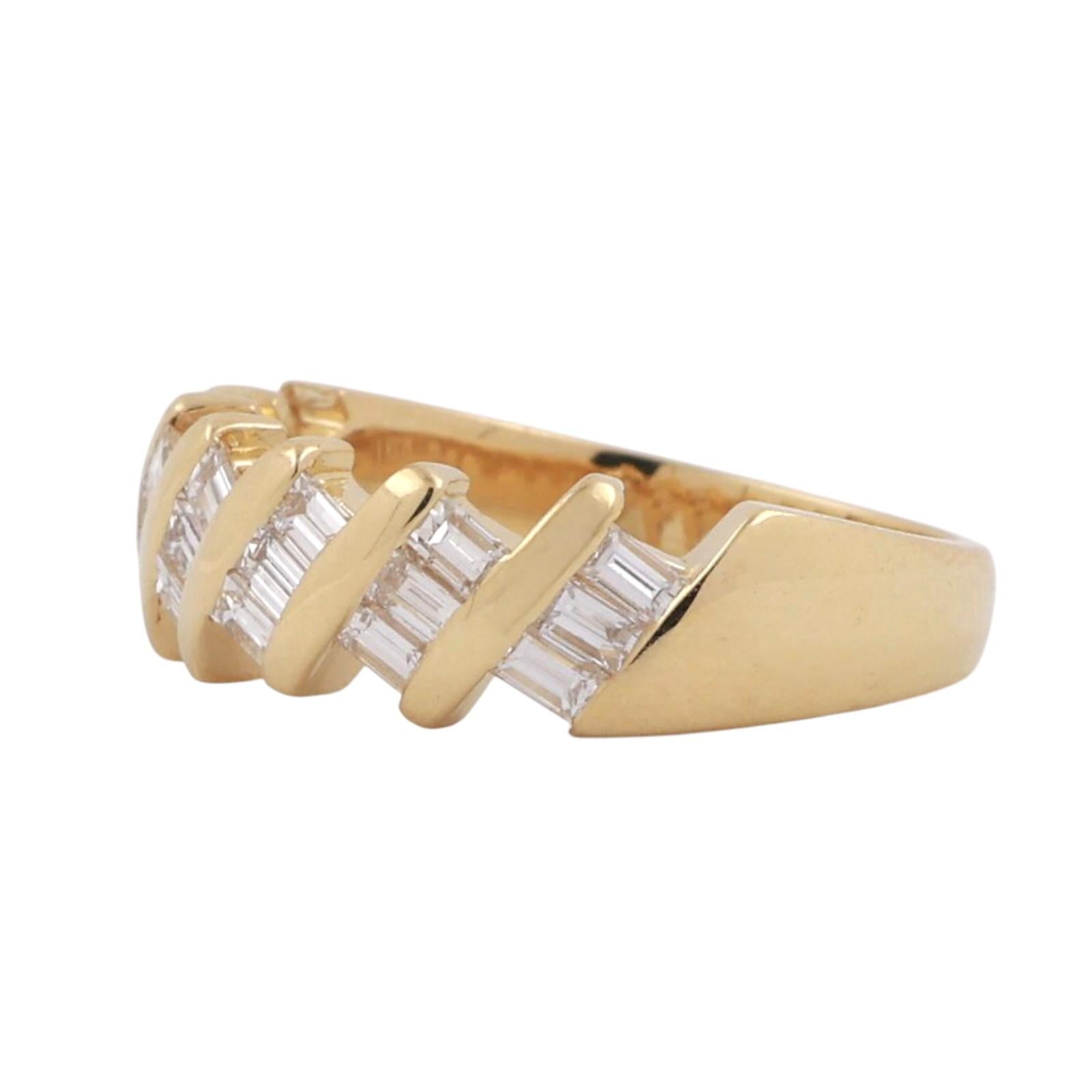0.60 TW Baguette Cut Diamond Wide Band Bar Ring 18K Yellow Gold Size 6.5 Estate