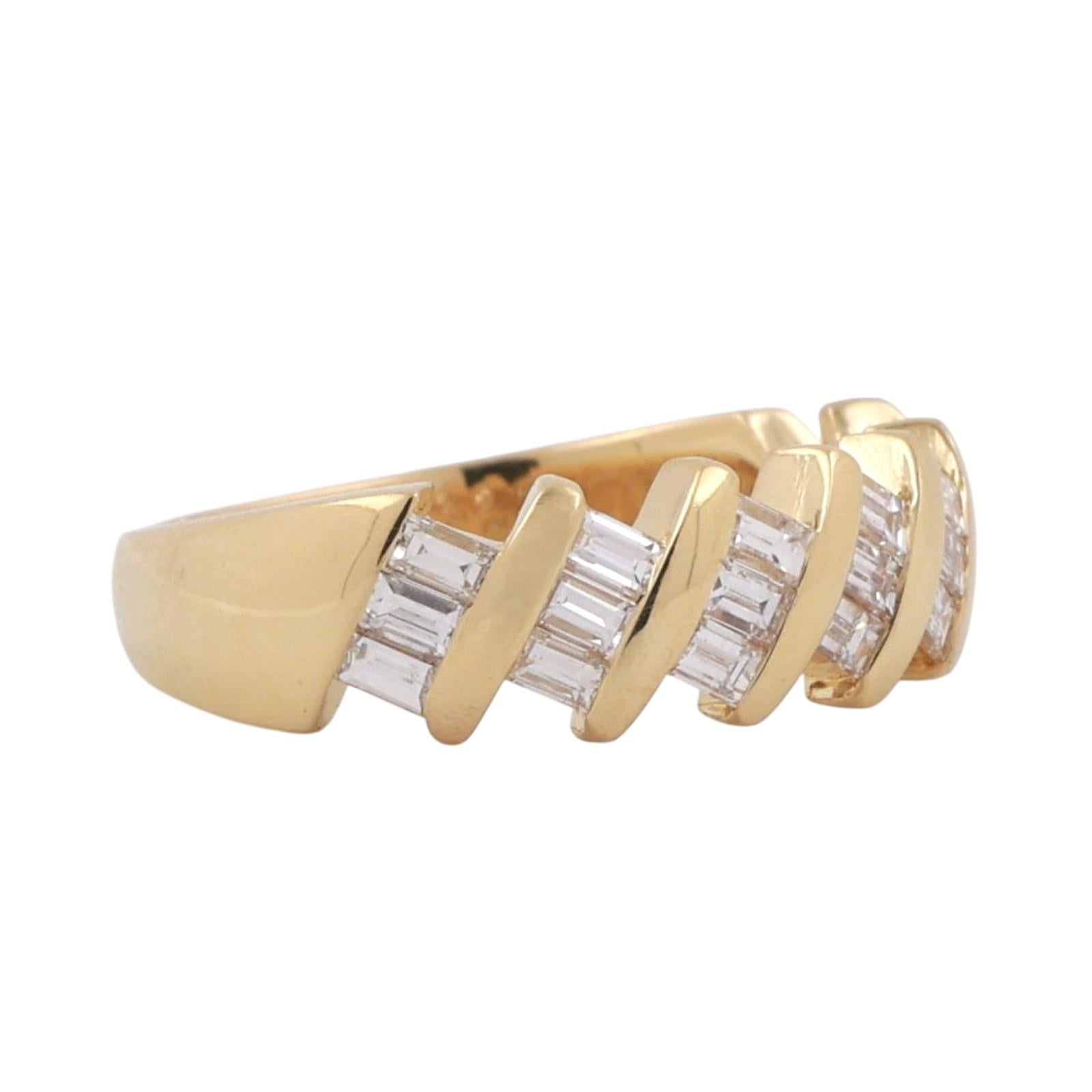 0.60 TW Baguette Cut Diamond Wide Band Bar Ring 18K Yellow Gold Size 6.5 Estate
