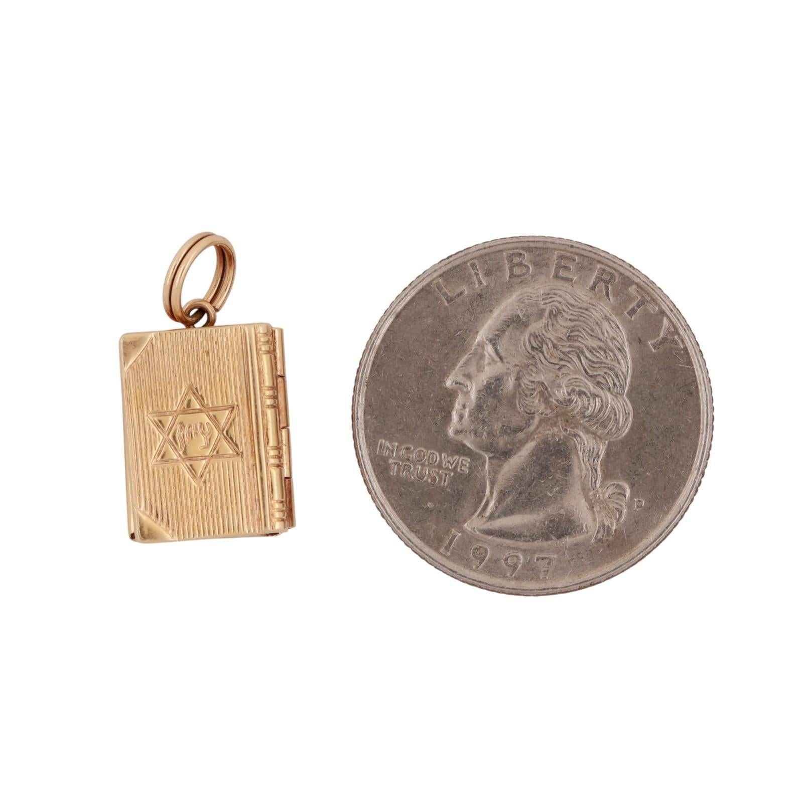 Religious Star Of David Locket Charm Pendant 14K Yellow Gold 0.85" Vintage