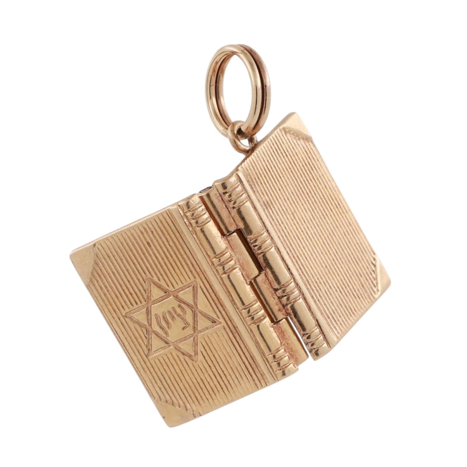 Religious Star Of David Locket Charm Pendant 14K Yellow Gold 0.85" Vintage