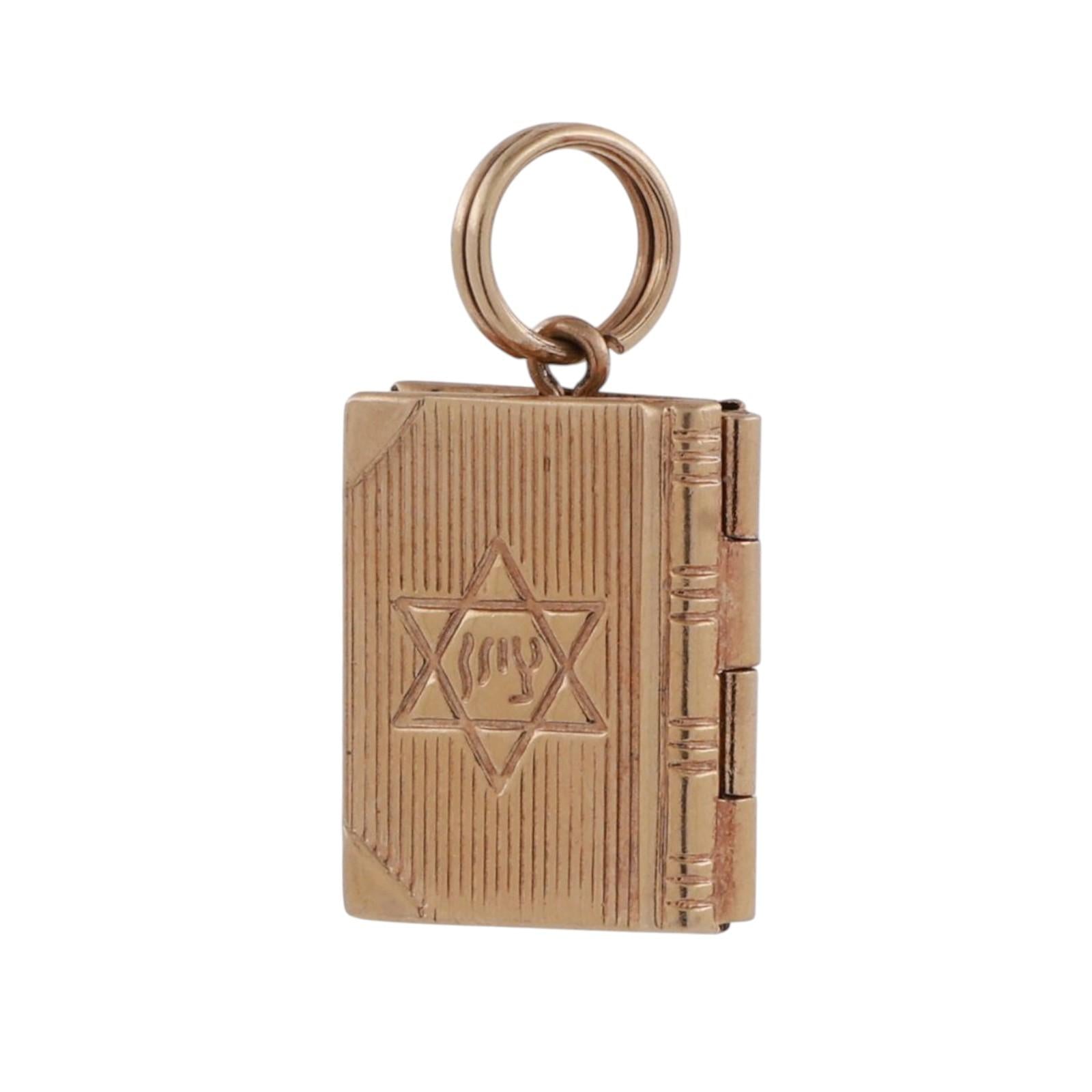 Religious Star Of David Locket Charm Pendant 14K Yellow Gold 0.85" Vintage