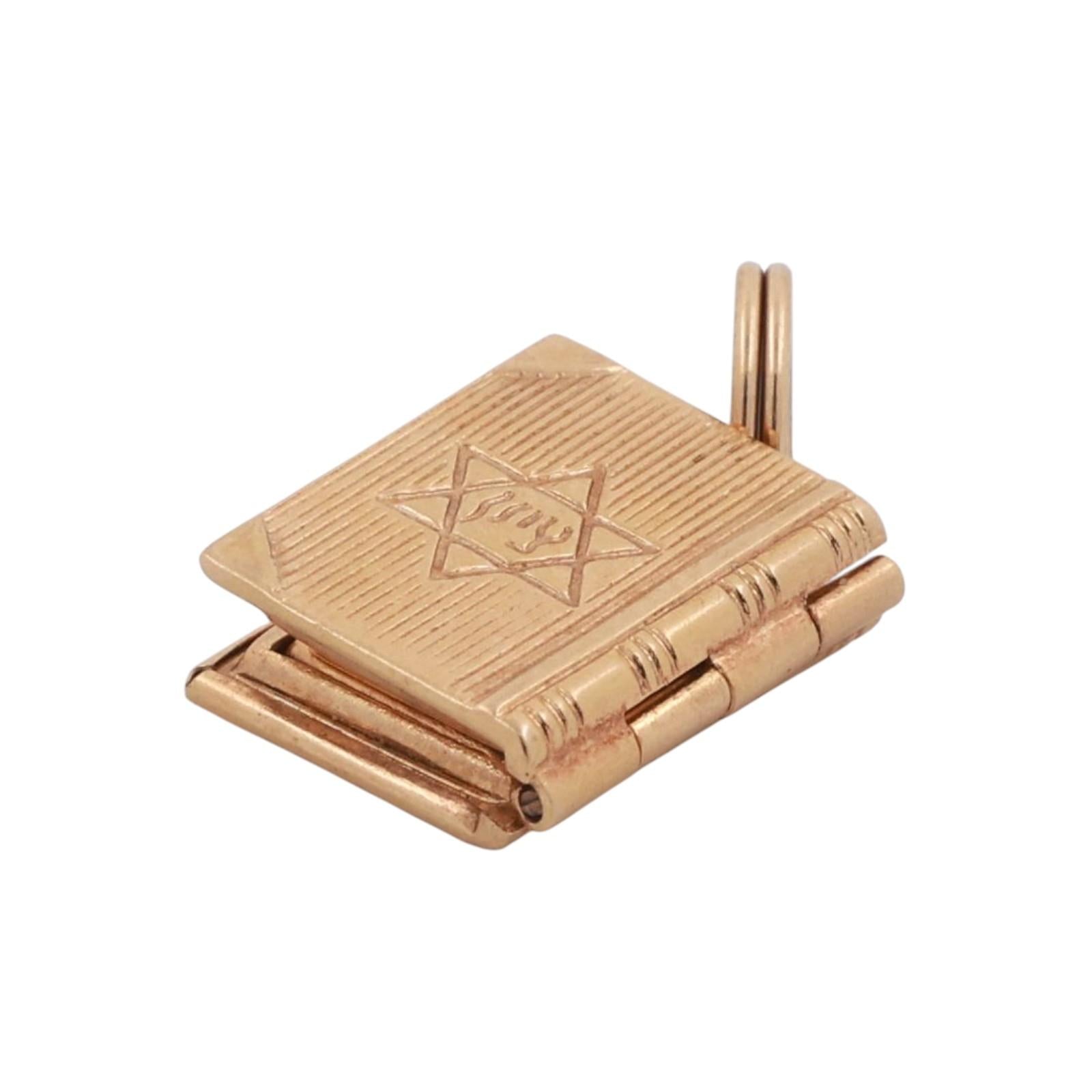 Religious Star Of David Locket Charm Pendant 14K Yellow Gold 0.85" Vintage
