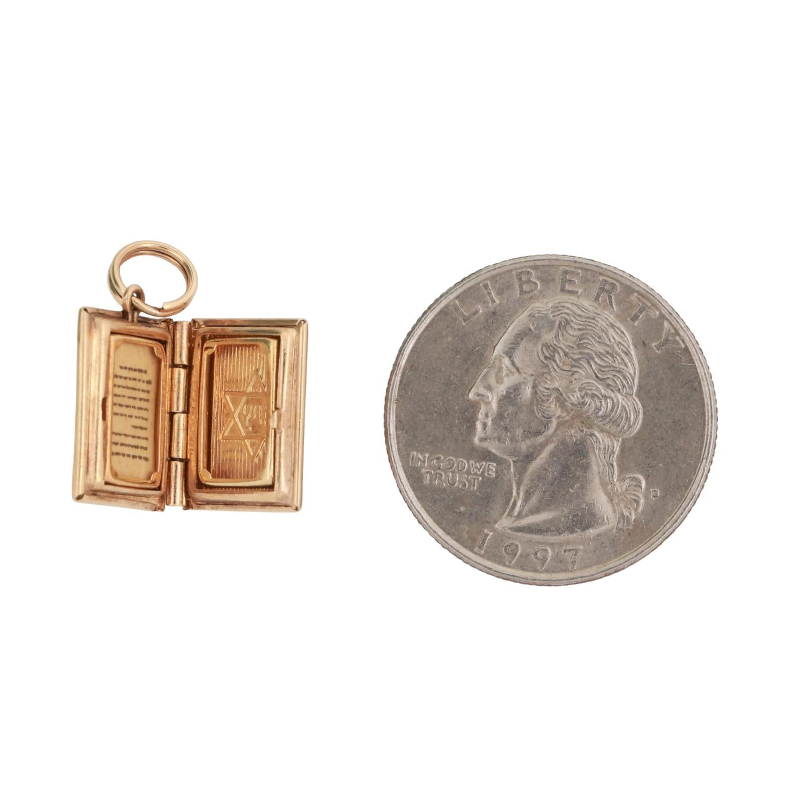 Religious Star Of David Locket Charm Pendant 14K Yellow Gold 0.85" Vintage