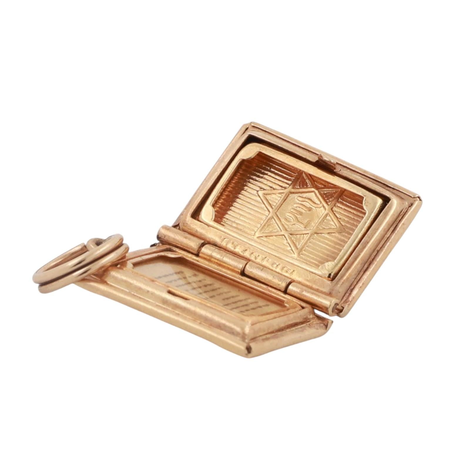 Religious Star Of David Locket Charm Pendant 14K Yellow Gold 0.85" Vintage