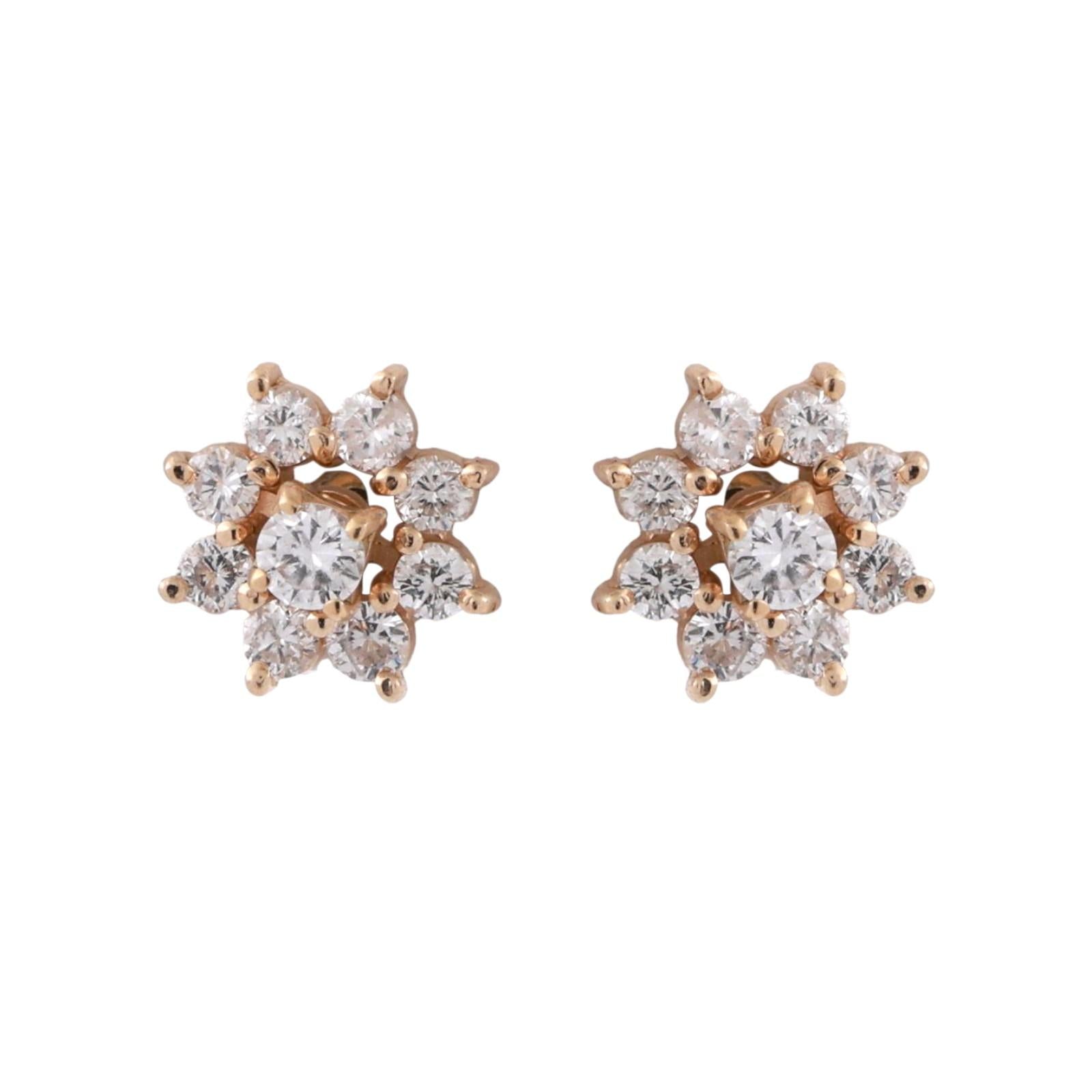 Diamond Flower Earring Jackets 14K Yellow Gold 0.70 TW 4mm Studs Ladies Estate