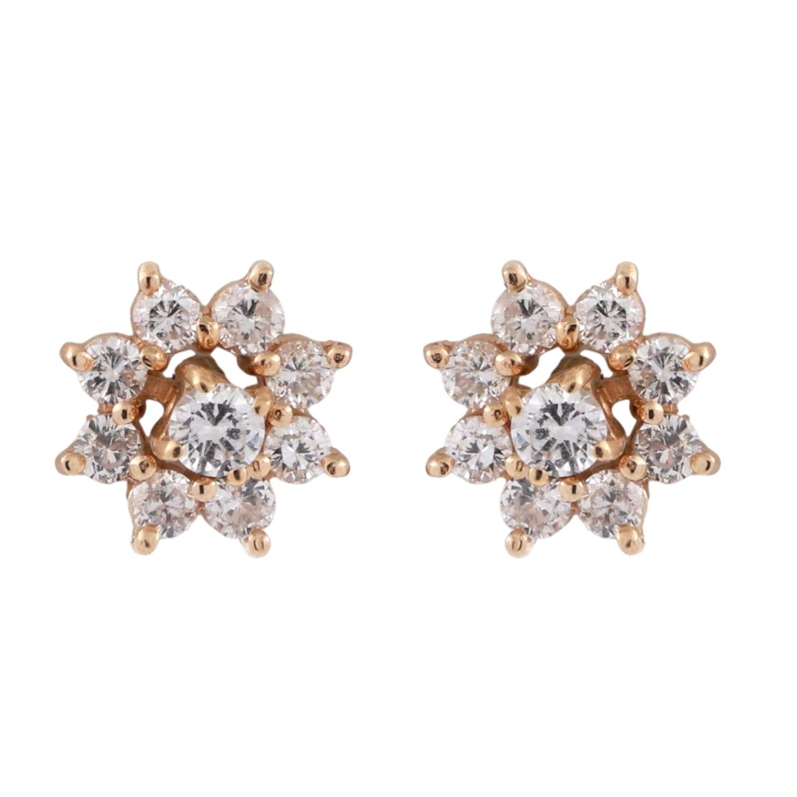 Diamond Flower Earring Jackets 14K Yellow Gold 0.70 TW 4mm Studs Ladies Estate
