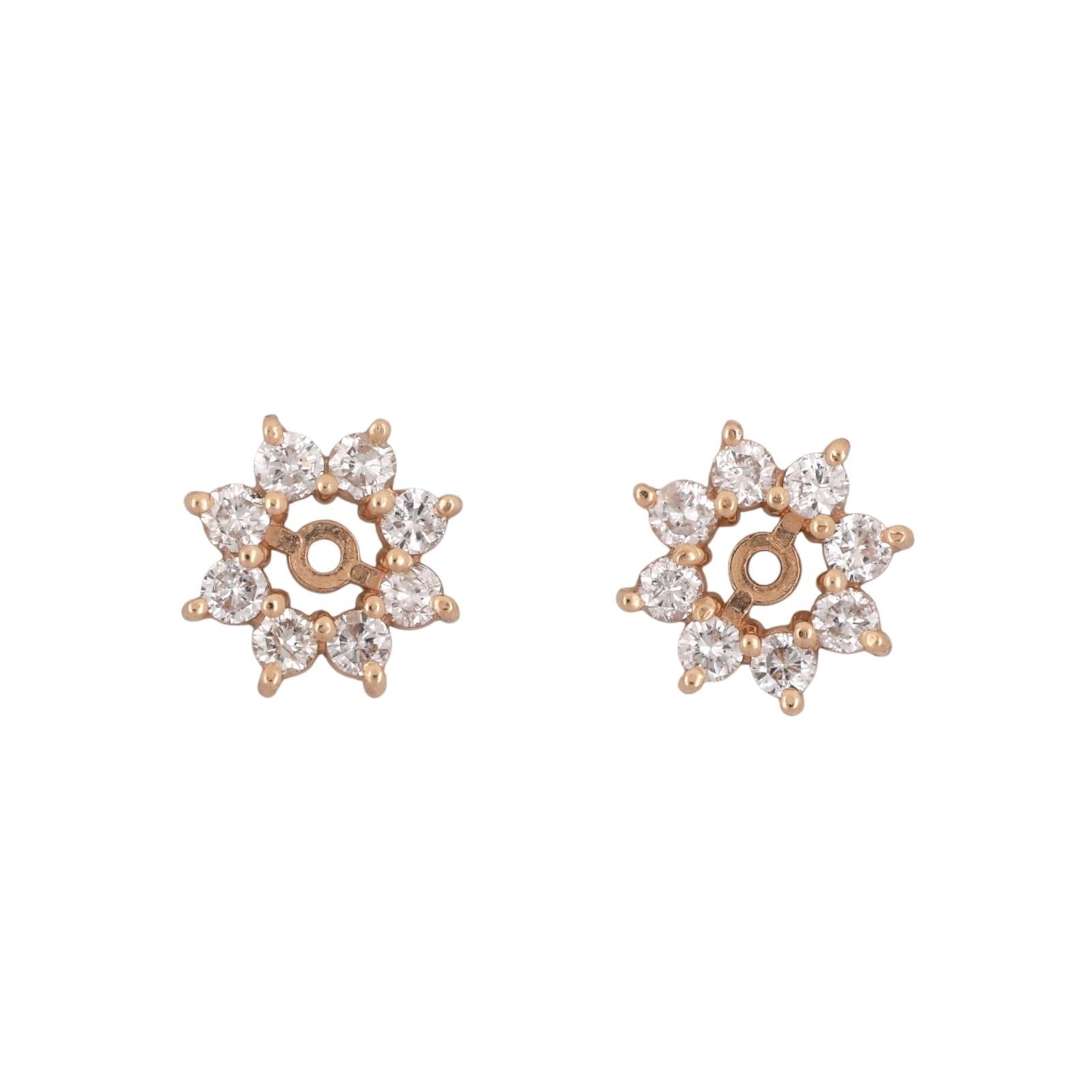 Diamond Flower Earring Jackets 14K Yellow Gold 0.70 TW 4mm Studs Ladies Estate