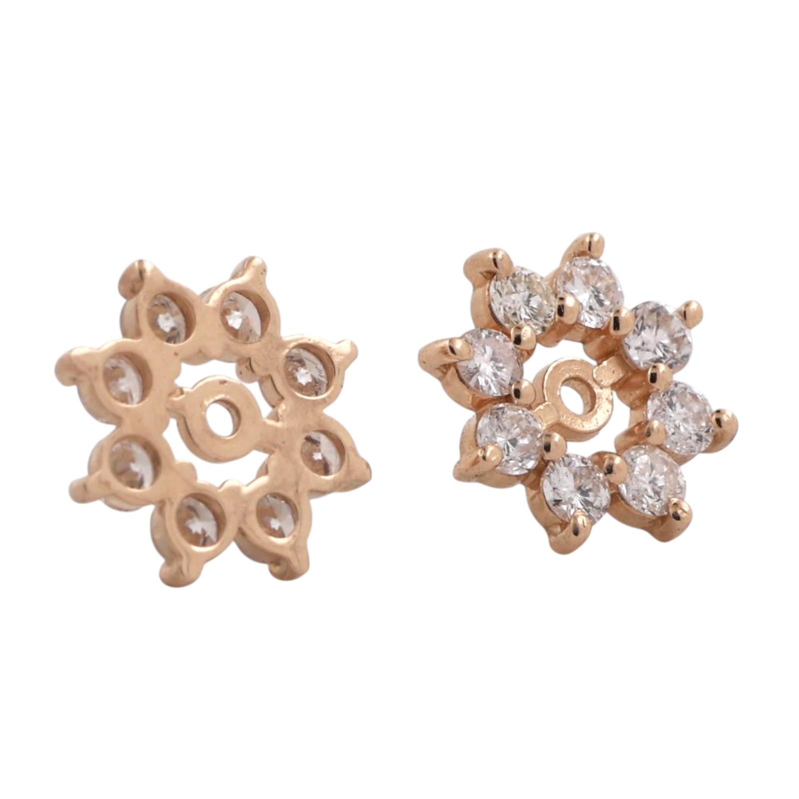 Diamond Flower Earring Jackets 14K Yellow Gold 0.70 TW 4mm Studs Ladies Estate