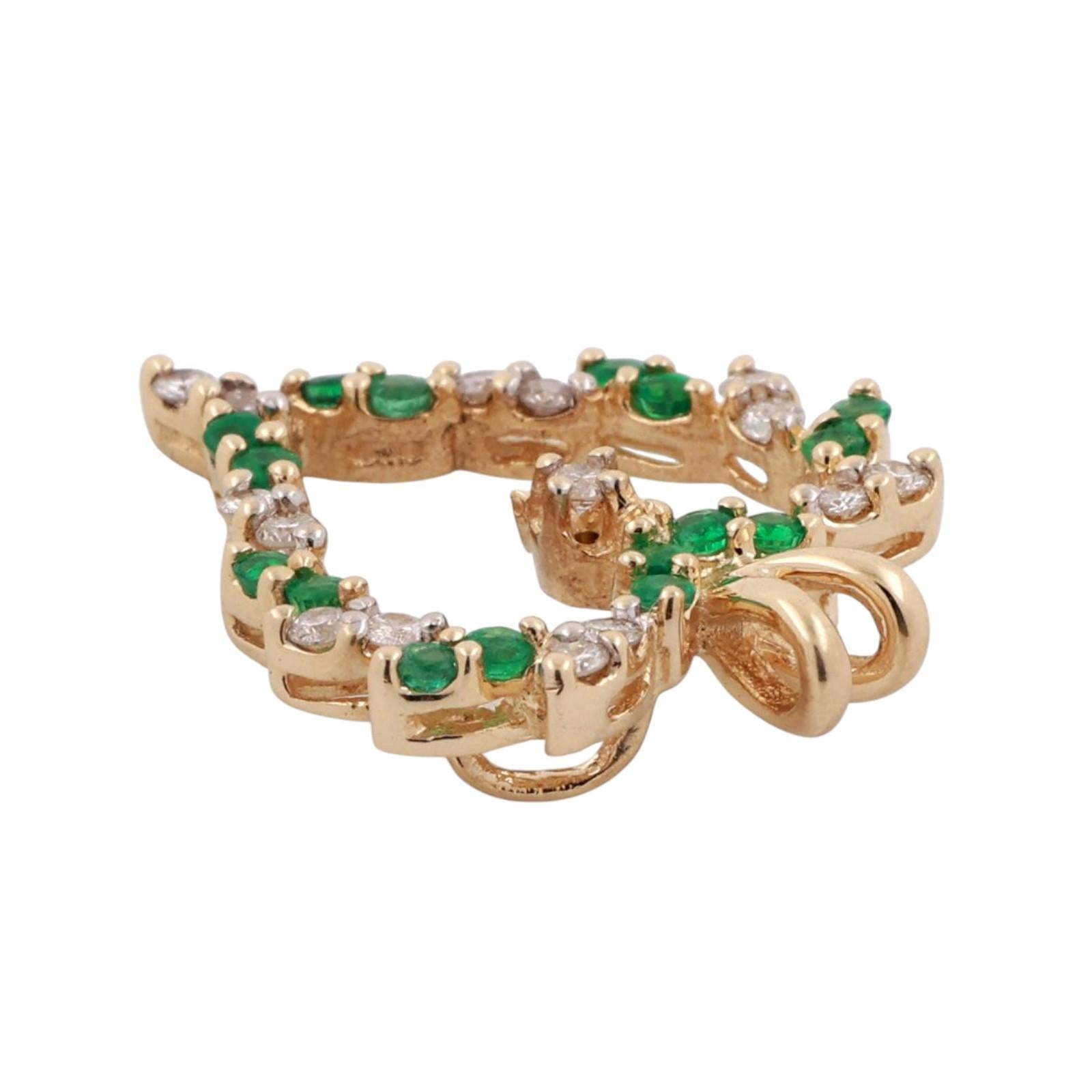 Emerald Diamond Open Heart Pendant 14K Yellow Gold 0.65 CTW 0.98" Ladies Estate
