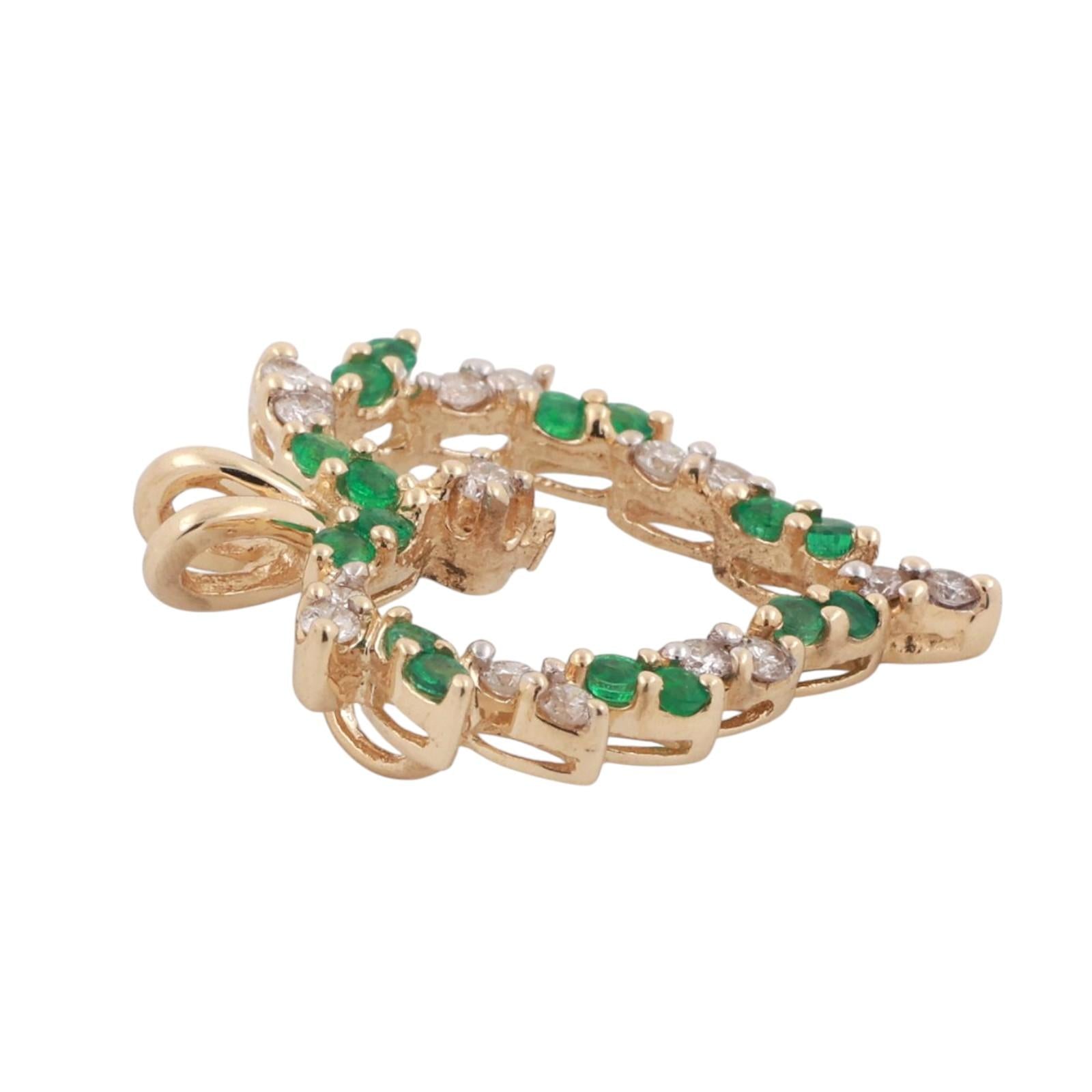 Emerald Diamond Open Heart Pendant 14K Yellow Gold 0.65 CTW 0.98" Ladies Estate