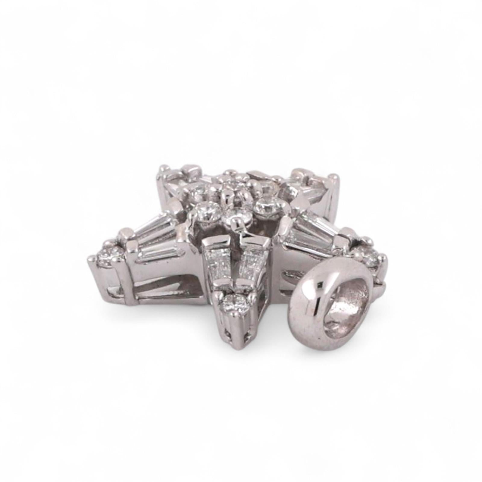 Diamond Star Pendant Charm 14K White Gold Round Baguette Diamonds 0.33 TW 0.47"