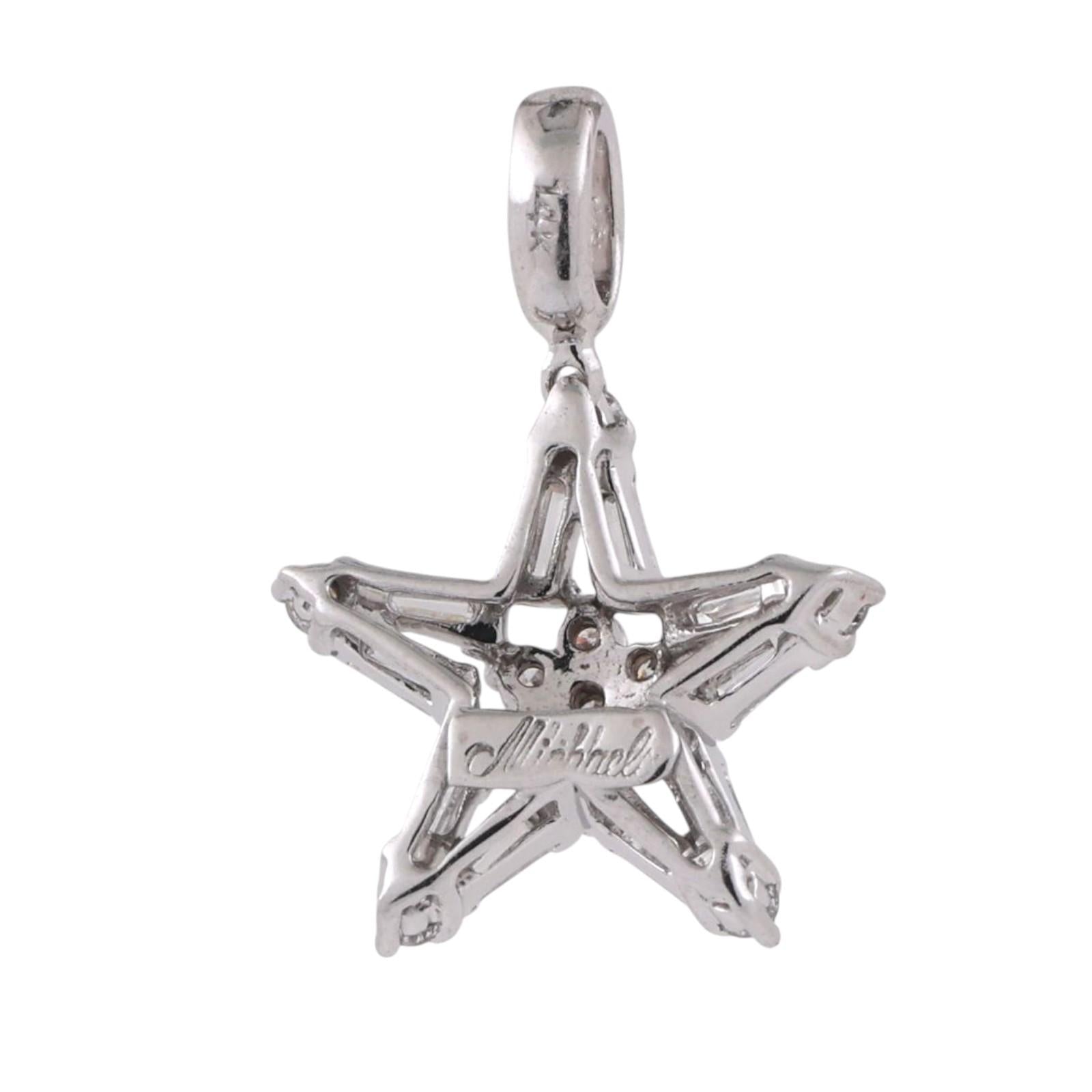 Diamond Star Pendant Charm 14K White Gold Round Baguette Diamonds 0.33 TW 0.47"