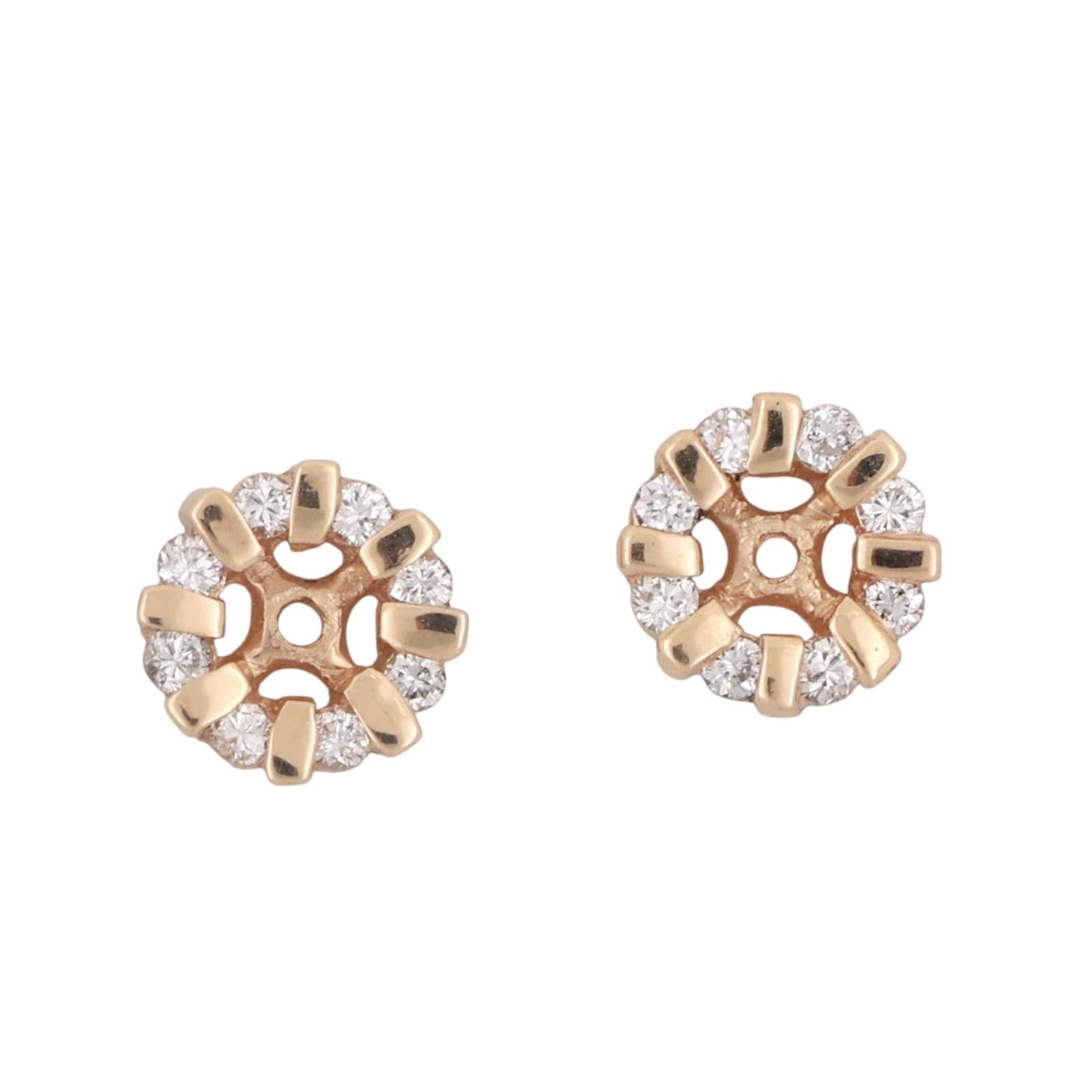 Diamond Flower Earring Jackets 14K Yellow Gold 0.50 TW 4mm Studs Ladies Estate