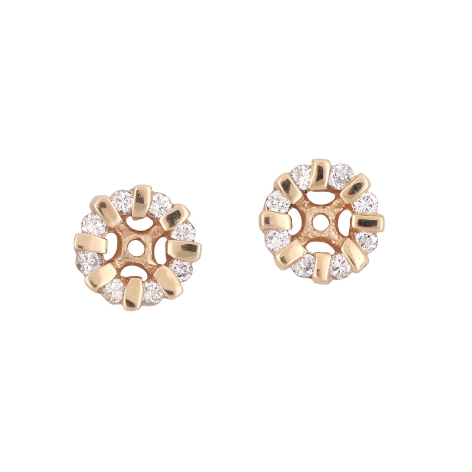 Diamond Flower Earring Jackets 14K Yellow Gold 0.50 TW 4mm Studs Ladies Estate
