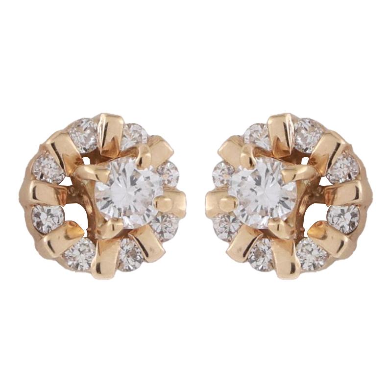 Diamond Flower Earring Jackets 14K Yellow Gold 0.50 TW 4mm Studs Ladies Estate