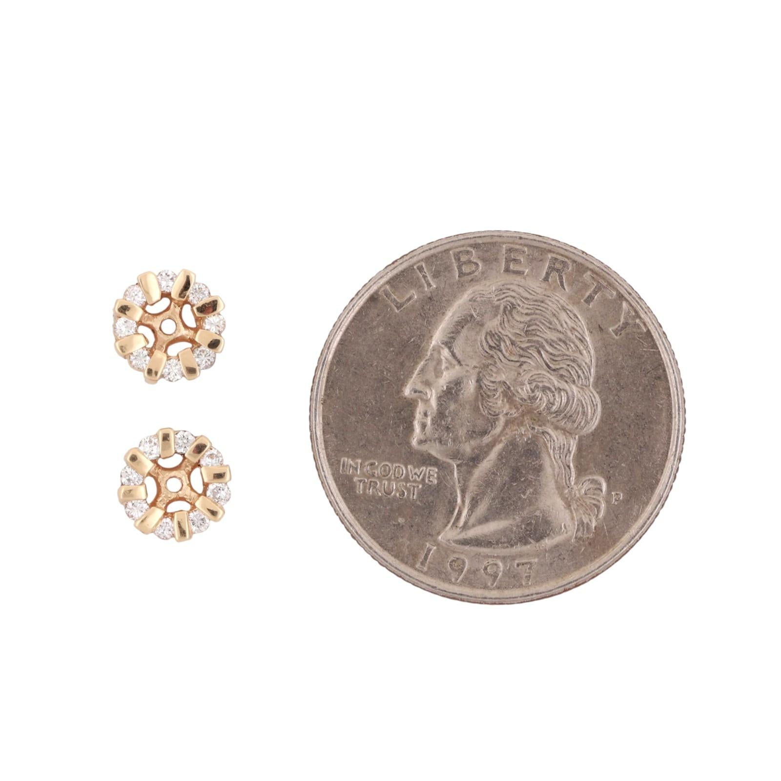Diamond Flower Earring Jackets 14K Yellow Gold 0.50 TW 4mm Studs Ladies Estate