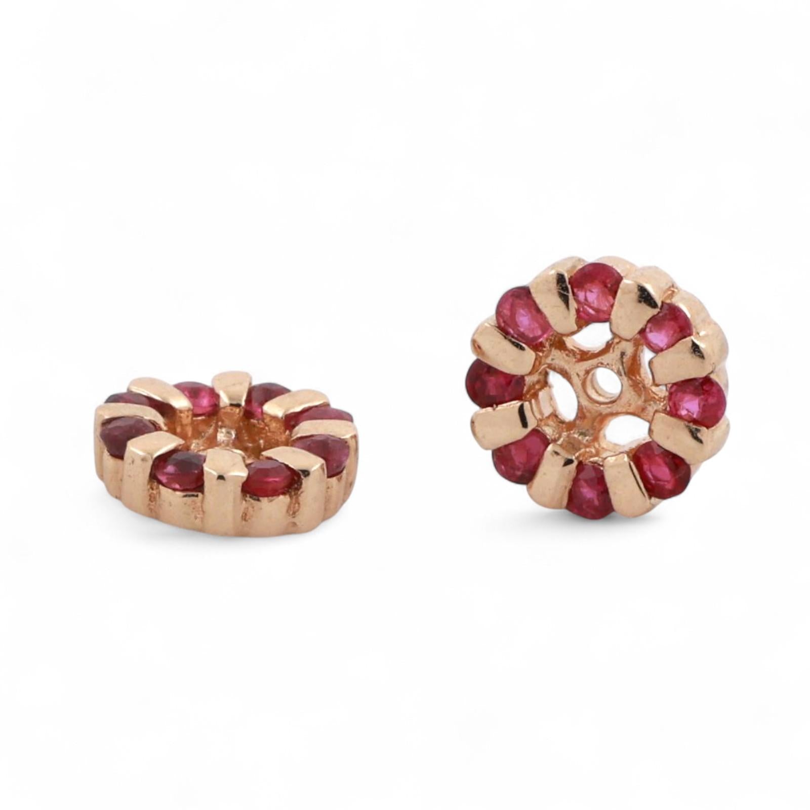 0.32 CTW Ruby Flower Earring Jackets 14K Yellow Gold 3 mm Studs Ladies Estate