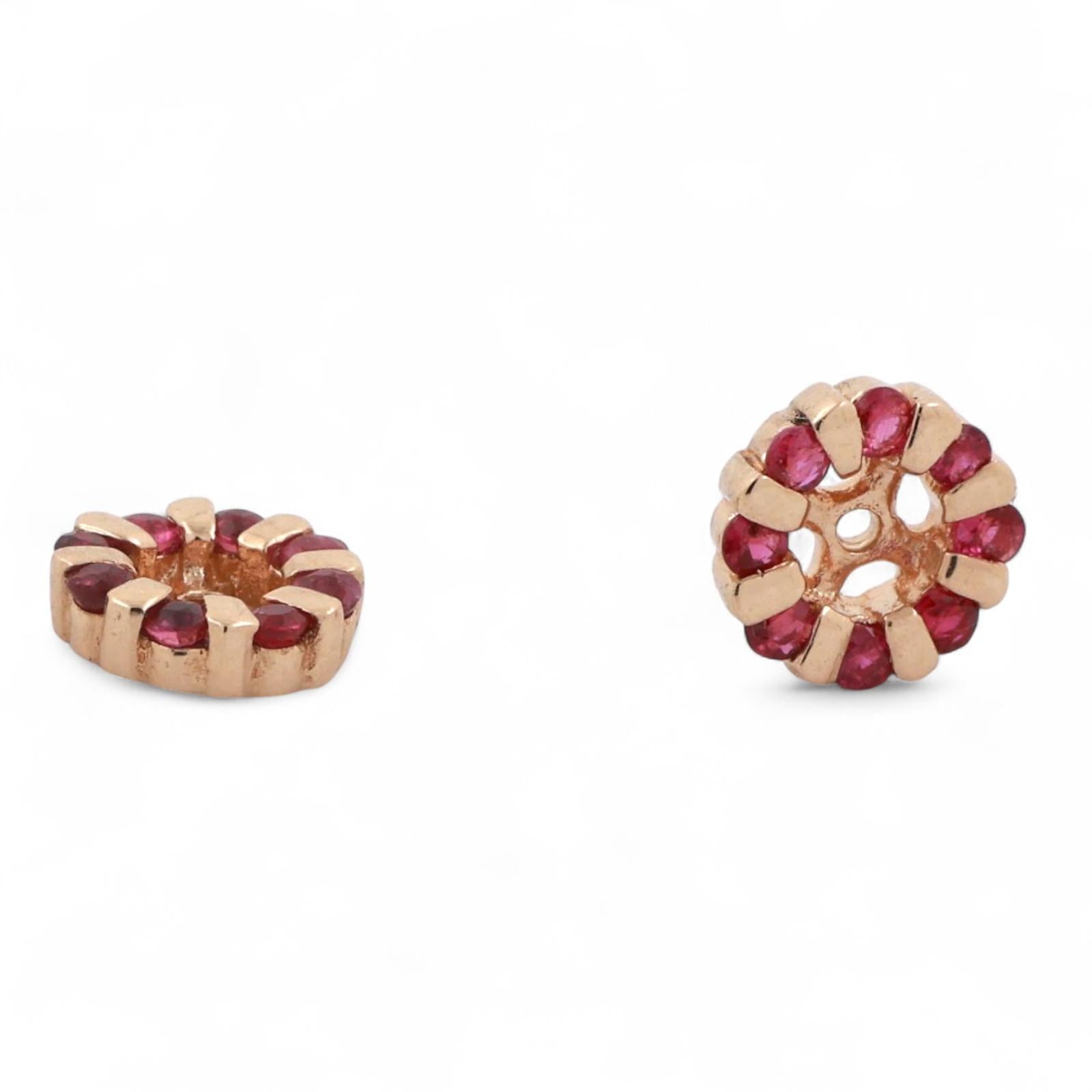 0.32 CTW Ruby Flower Earring Jackets 14K Yellow Gold 3 mm Studs Ladies Estate