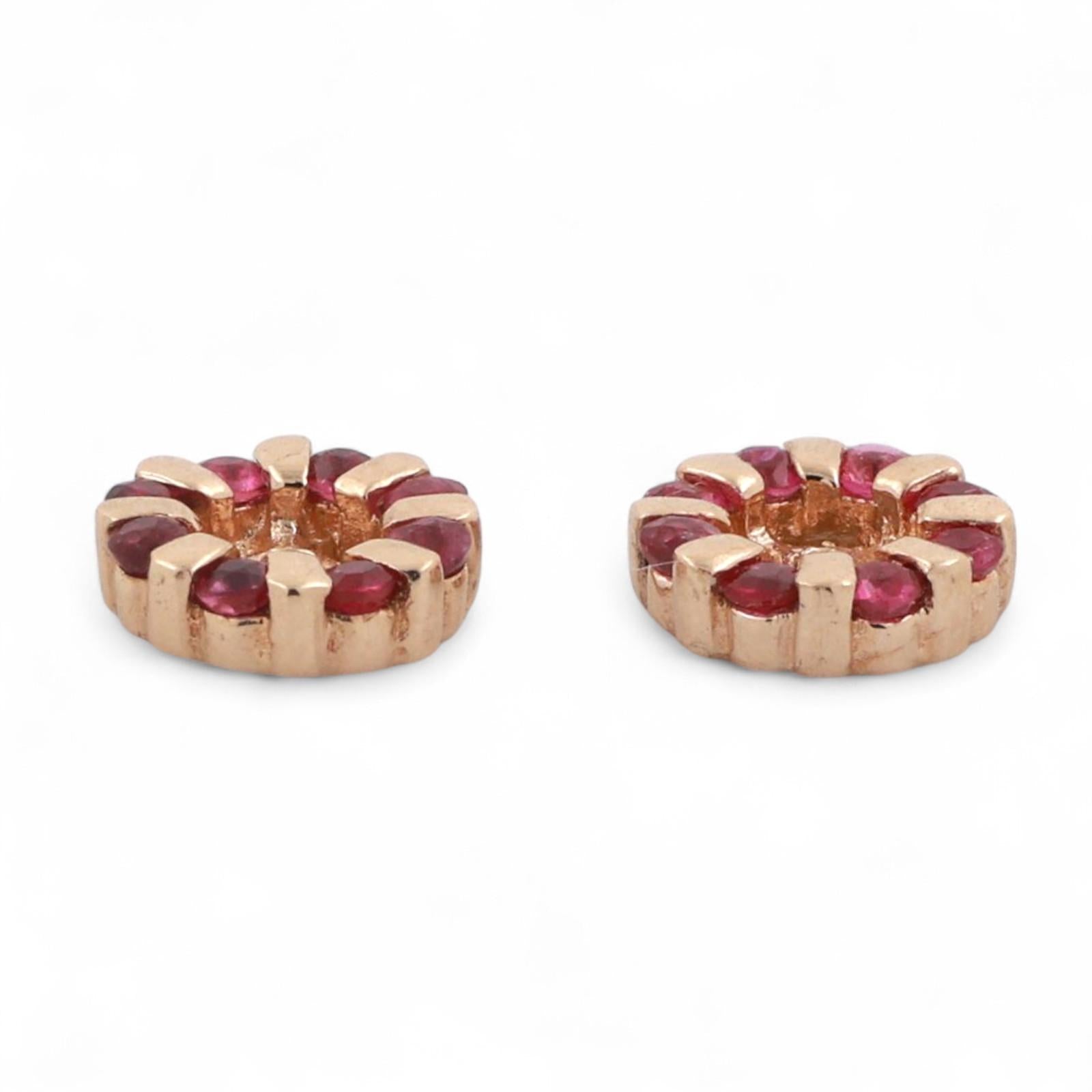 0.32 CTW Ruby Flower Earring Jackets 14K Yellow Gold 3 mm Studs Ladies Estate