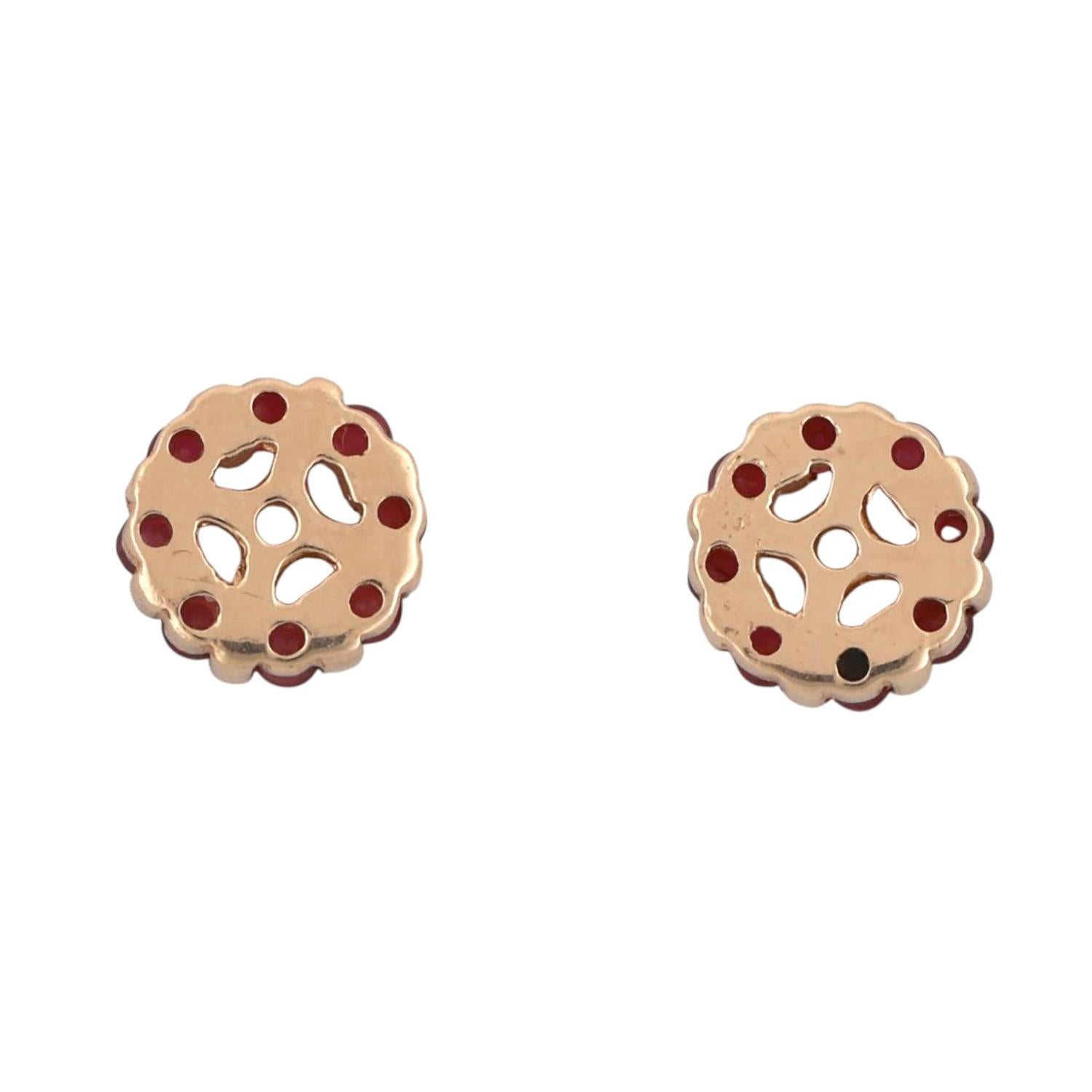 0.32 CTW Ruby Flower Earring Jackets 14K Yellow Gold 3 mm Studs Ladies Estate