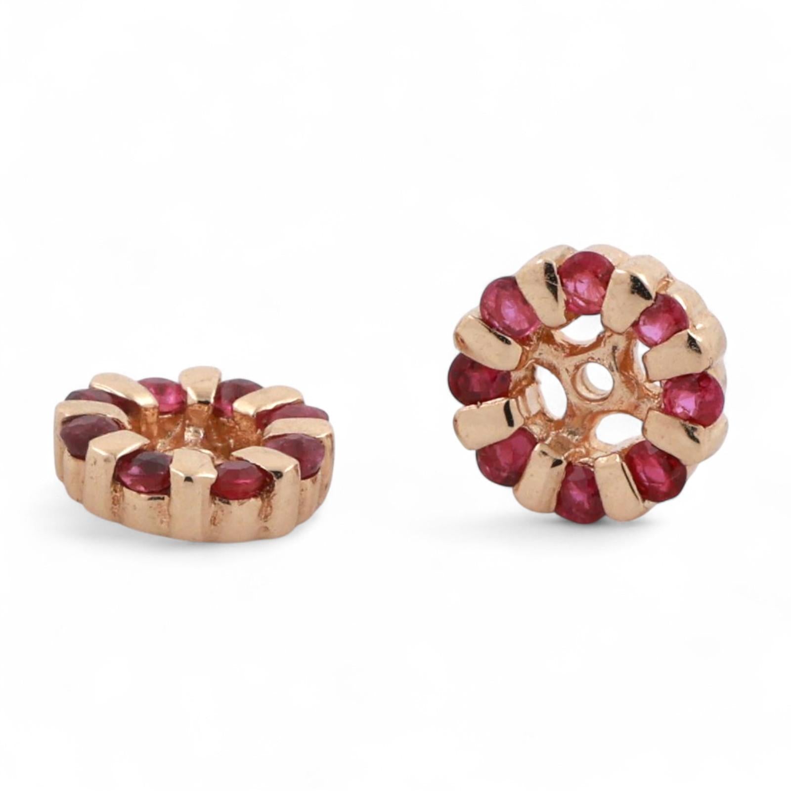 0.32 CTW Ruby Flower Earring Jackets 14K Yellow Gold 3 mm Studs Ladies Estate