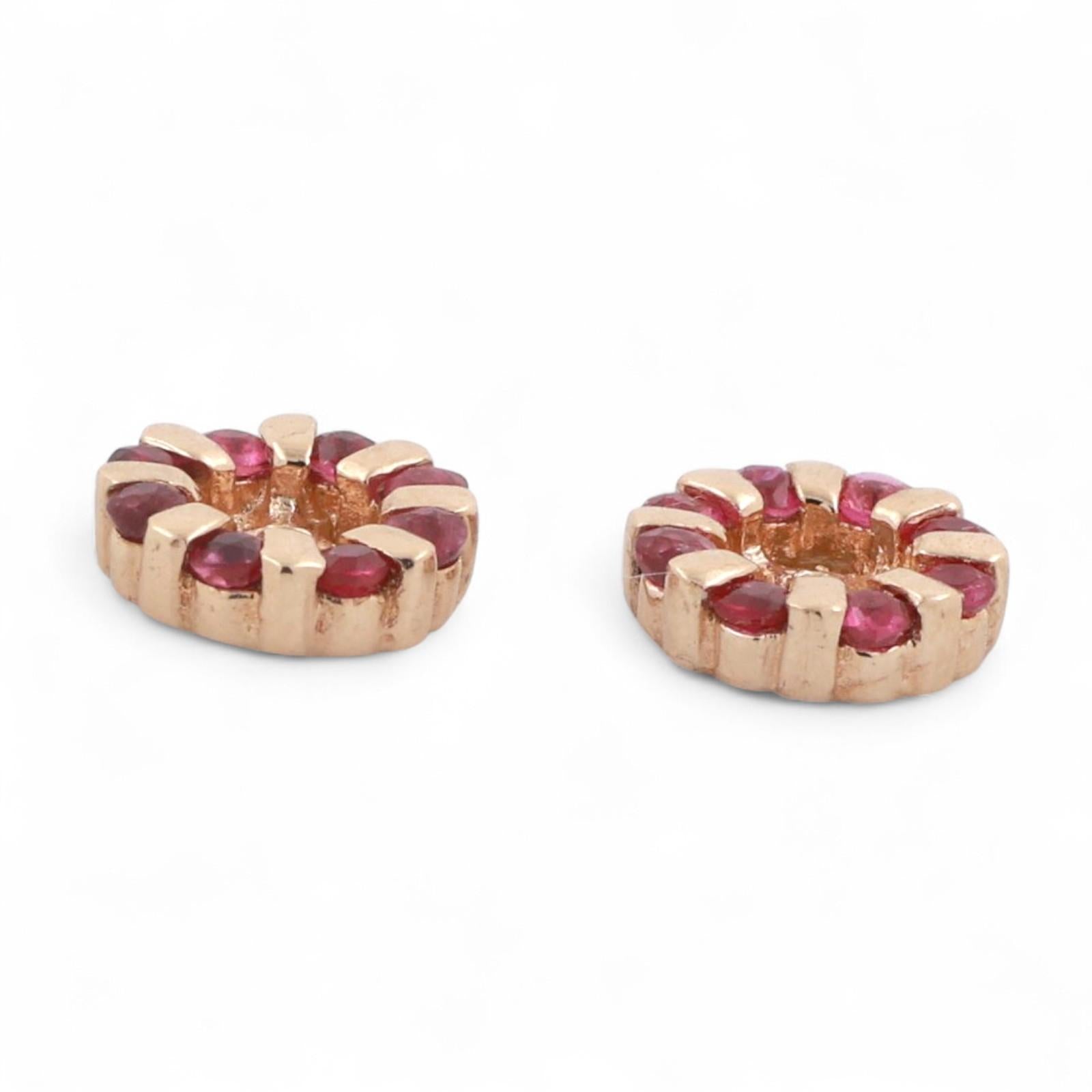 0.32 CTW Ruby Flower Earring Jackets 14K Yellow Gold 3 mm Studs Ladies Estate
