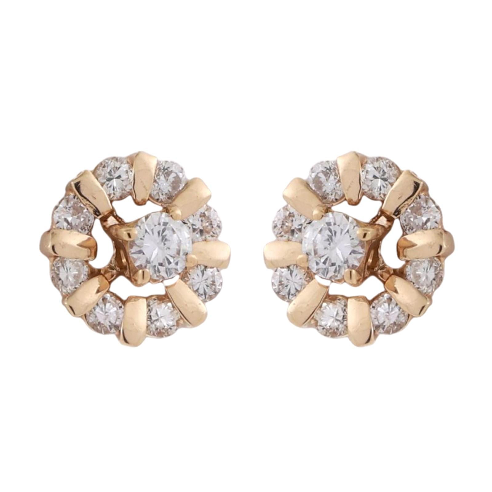 Diamond Round Earring Jackets 14K Yellow Gold 0.50 TW 4mm Studs Ladies Estate