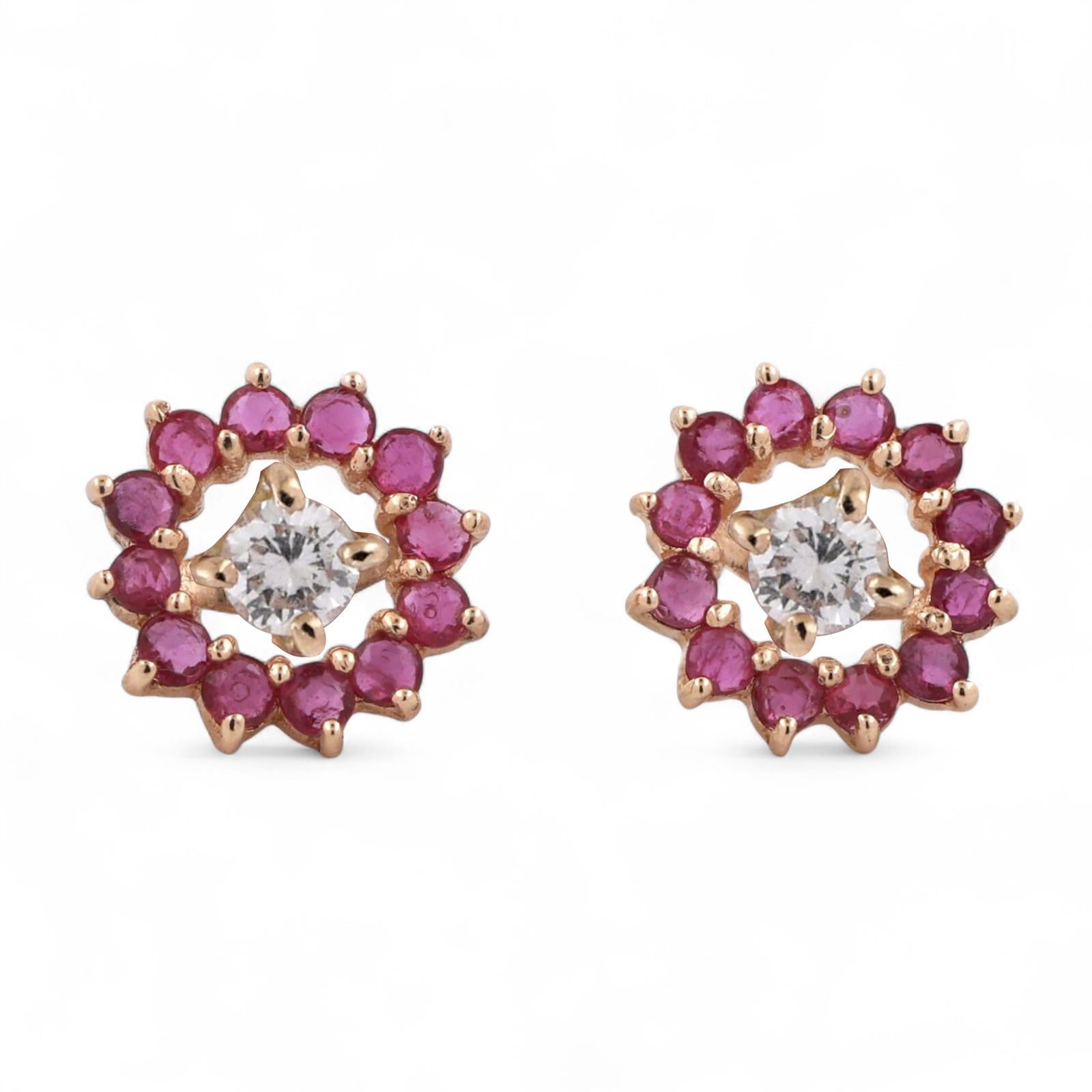 Ruby Flower Earring Jackets 14K Yellow Gold 0.78 CTW 5 mm Studs Ladies
