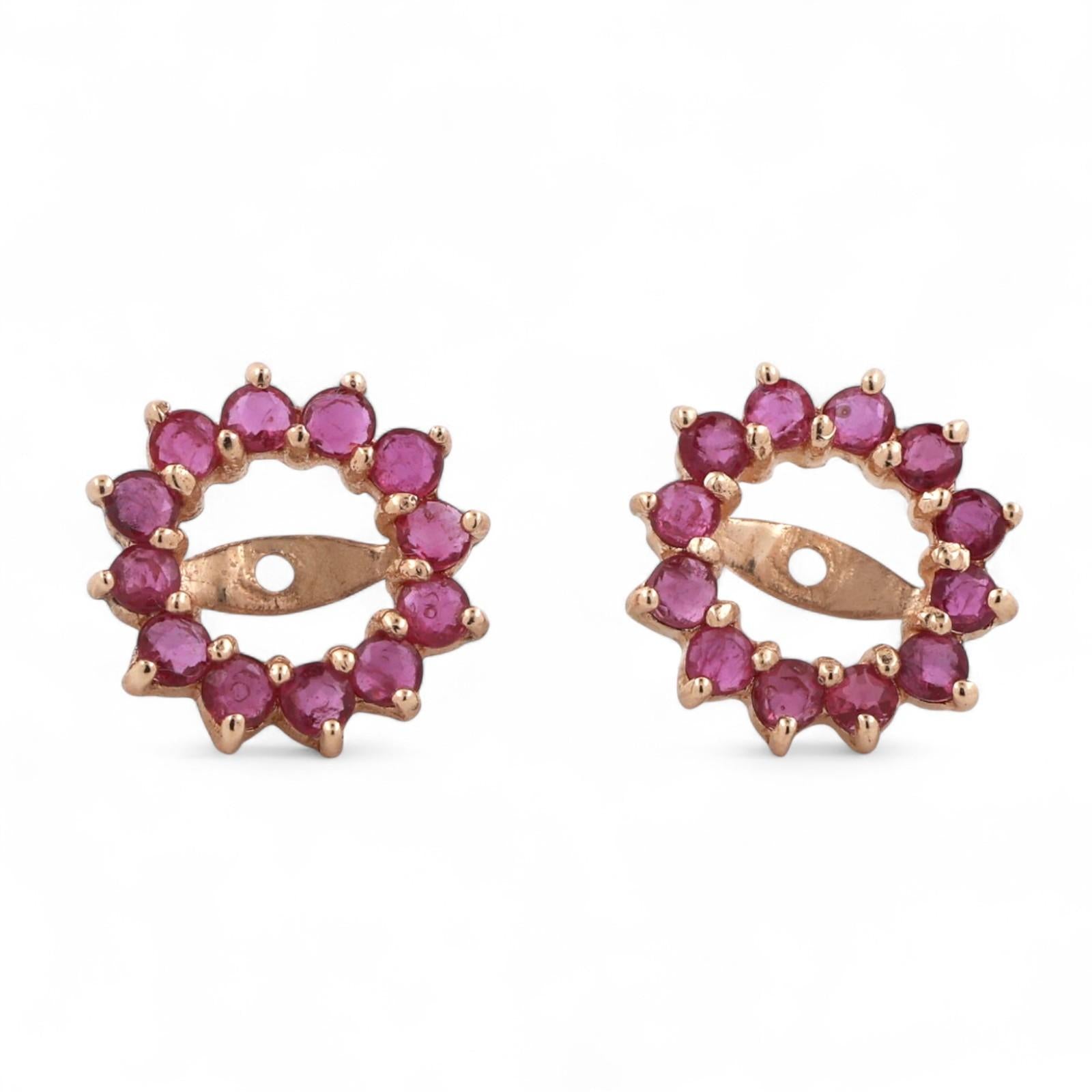 Ruby Flower Earring Jackets 14K Yellow Gold 0.78 CTW 5 mm Studs Ladies