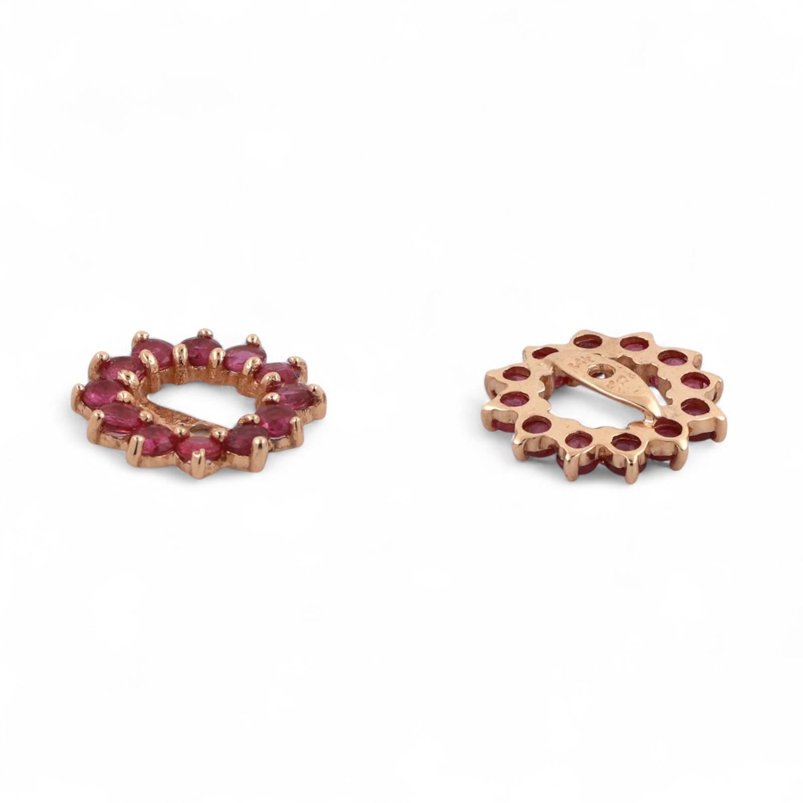 Ruby Flower Earring Jackets 14K Yellow Gold 0.78 CTW 5 mm Studs Ladies