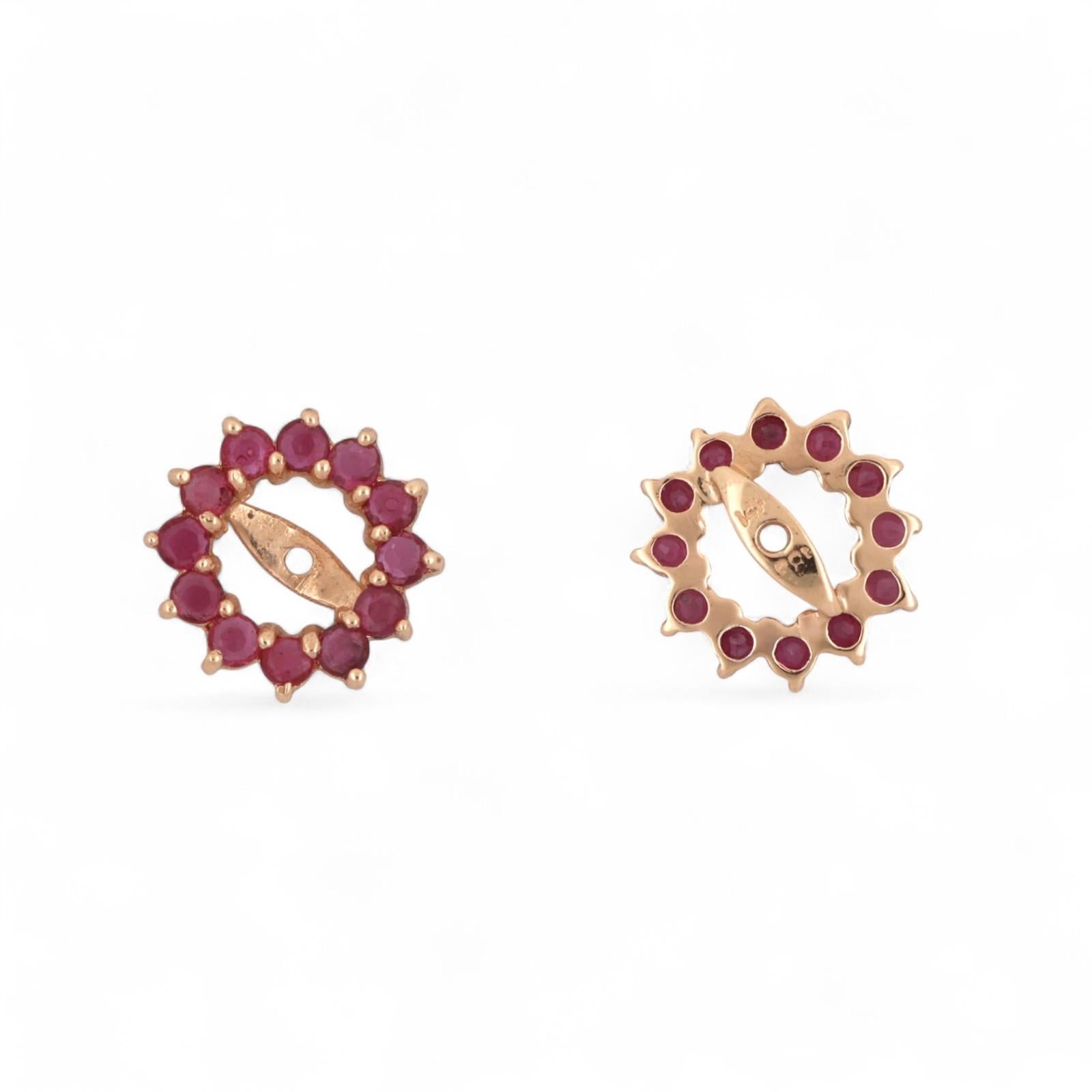 Ruby Flower Earring Jackets 14K Yellow Gold 0.78 CTW 5 mm Studs Ladies