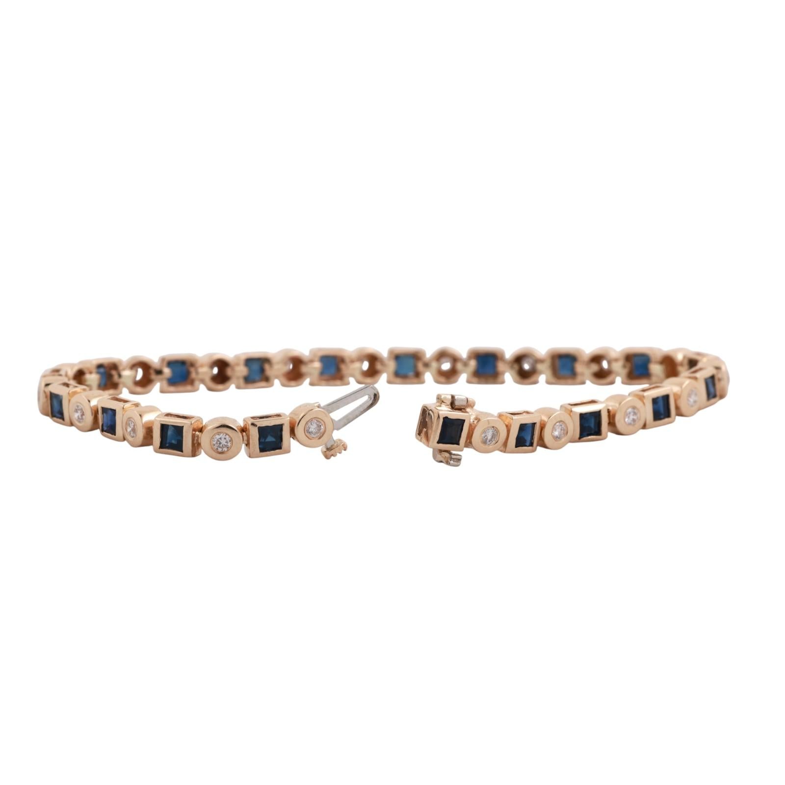 EFFY Blue Sapphire Diamond Bracelet 14K Yellow Gold 2.84 CTW 7" Ladies Estate